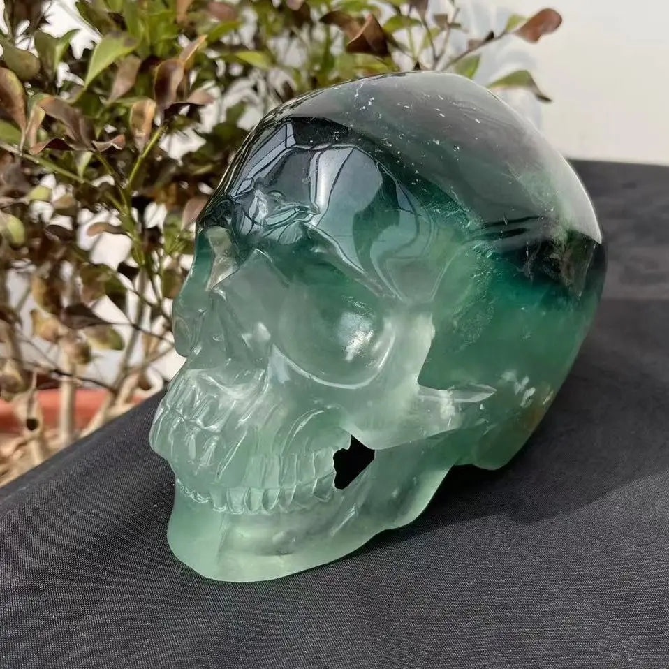 Natural Fluorite Quartz Crystal Hand-Carved Skull - 110mm & 130mm Sizes - Reiki Healing Stone for Meditation, Home Decor & Spiritual Gifts
