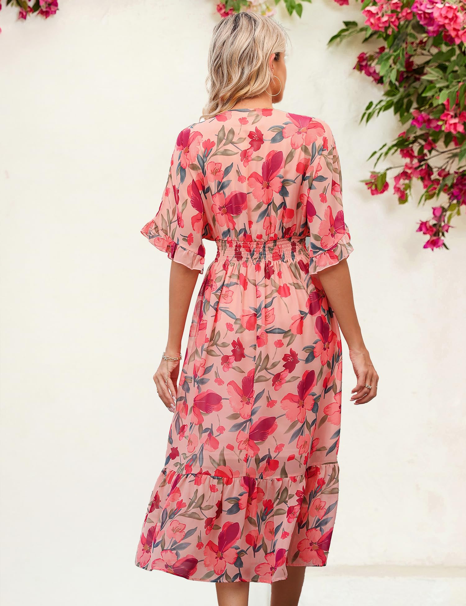 2025 Women's Floral Midi Dress - A-Line Chiffon Boho Casual Short Sleeve Beach Dress for Spring & Summer | Perfect for Vacations, Weddings & Outdoor Parties