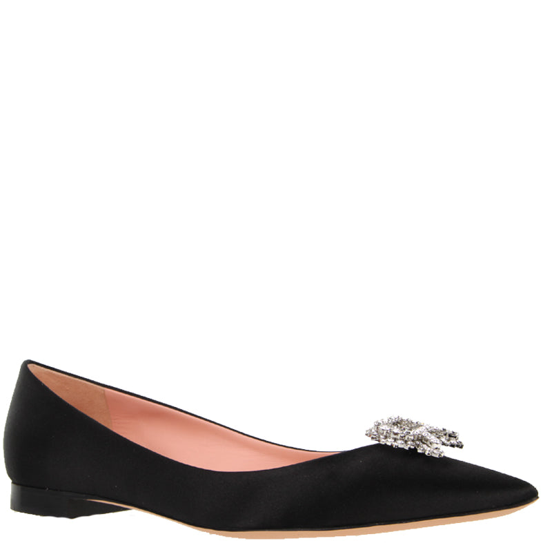 Rochas Women's Black Satin Ballerina Flats - Elegant Comfort for Work, Parties & Everyday Wear