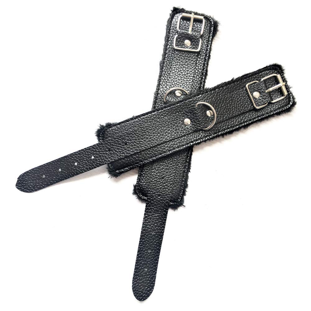 Soft Leather Handcuffs Bracelet with Plush Lining - Adjustable Wrist & Leg Cuffs for Role Play, BDSM, Cosplay, Yoga & Fitness - Detachable Design for Women & Couples - Perfect for Home, Gym, Party & Romantic Nights (Black)