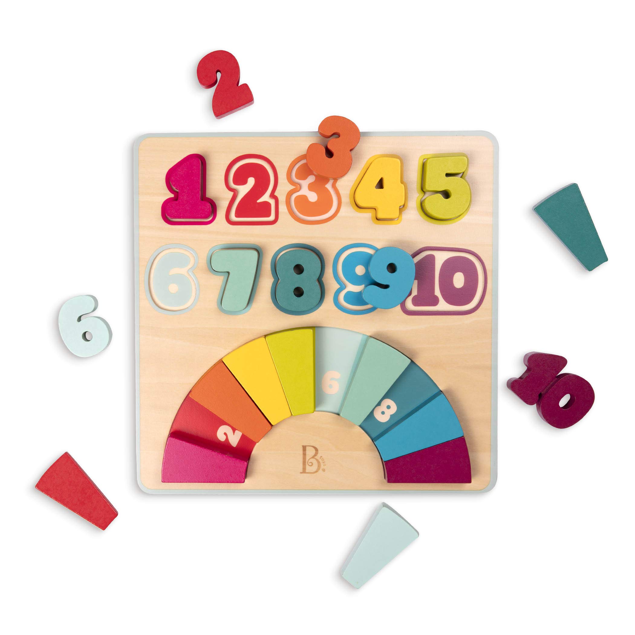 B. Toys Counting Rainbows Wooden Number Puzzle for Toddlers & Kids – 20 Chunky Puzzle Pieces – Educational Math Learning Toy – Perfect for Preschool Counting Practice & Early Childhood Development (18 Months+)