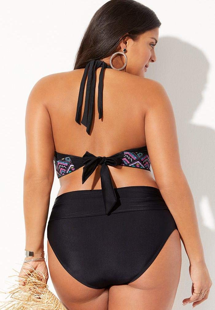 Swimsuits For All Loop Strap Halter Bikini Set with Foldover Brief - Comfortable Adjustable Swimwear for Women, Perfect for Beach Vacation & Pool Party