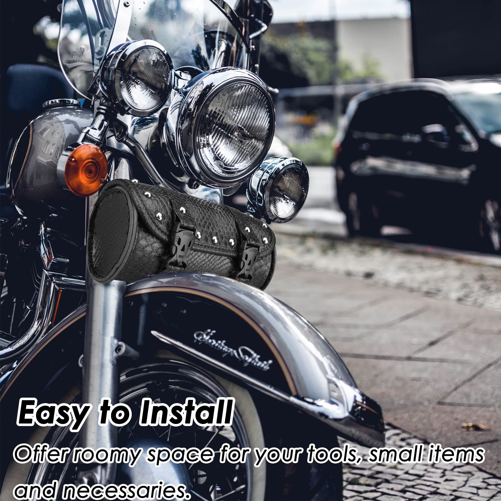 Motorcycle Fork Bag PU Leather - Universal Saddlebag for Sportster & Scooter (Black) - Handlebar Storage Pouch for Riding