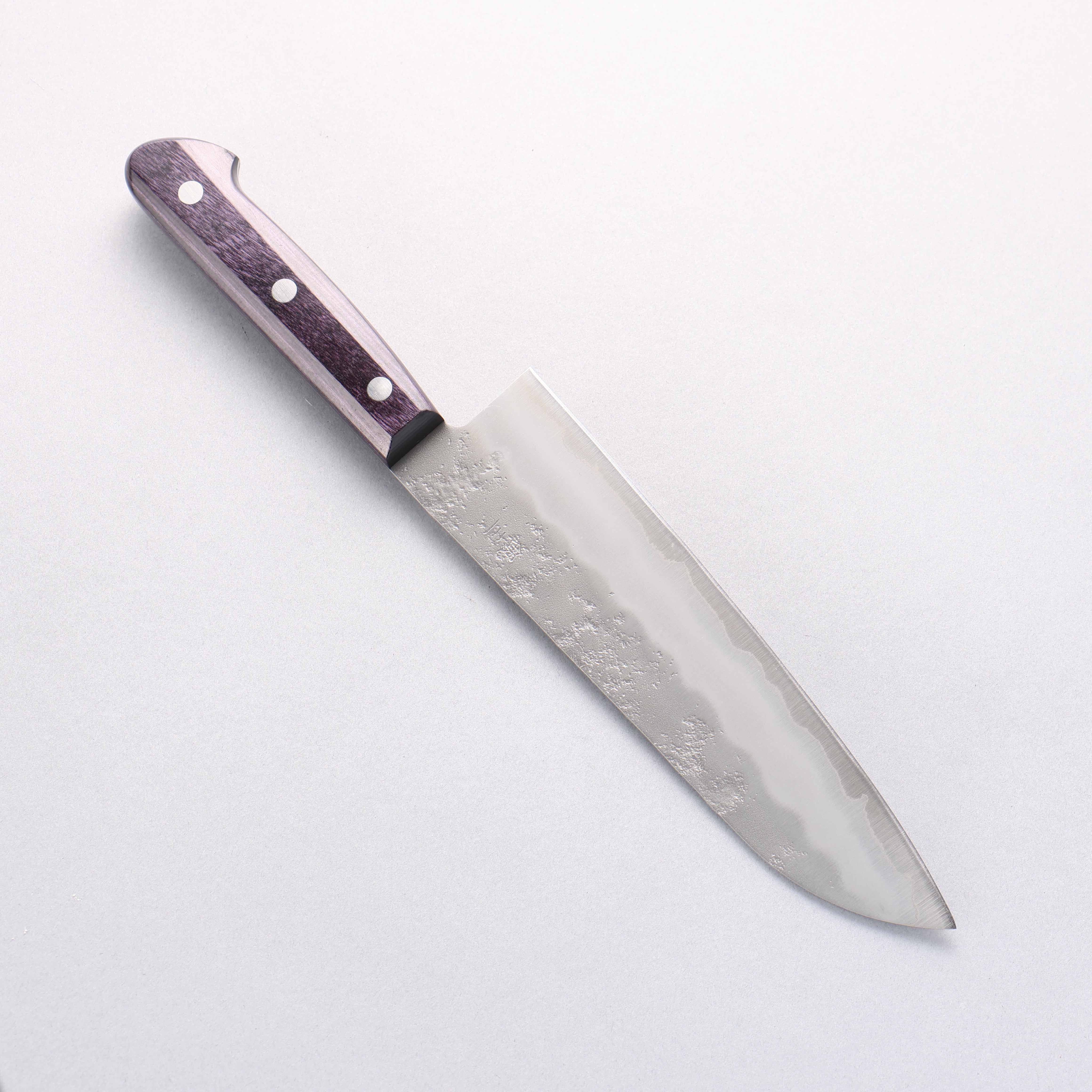 Premium OUL Silver Steel No.3 Nashiji Santoku Knife 180mm with Purple Pakkawood Handle - Japanese Chef Knife for Slicing, Dicing & Chopping Vegetables, Meat & Fish - Perfect for Home Kitchen & Professional Use