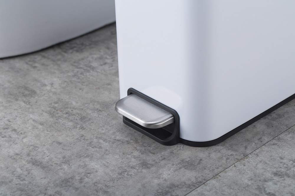 5 Liter 1.3 Gallon White Powder Coated Metal Step Trash Can - Pedal Operated Waste Basket & Recycling Bin for Home, Kitchen, Office & Garage - Durable Garbage Disposal Solution for Easy Hands-Free Cleaning