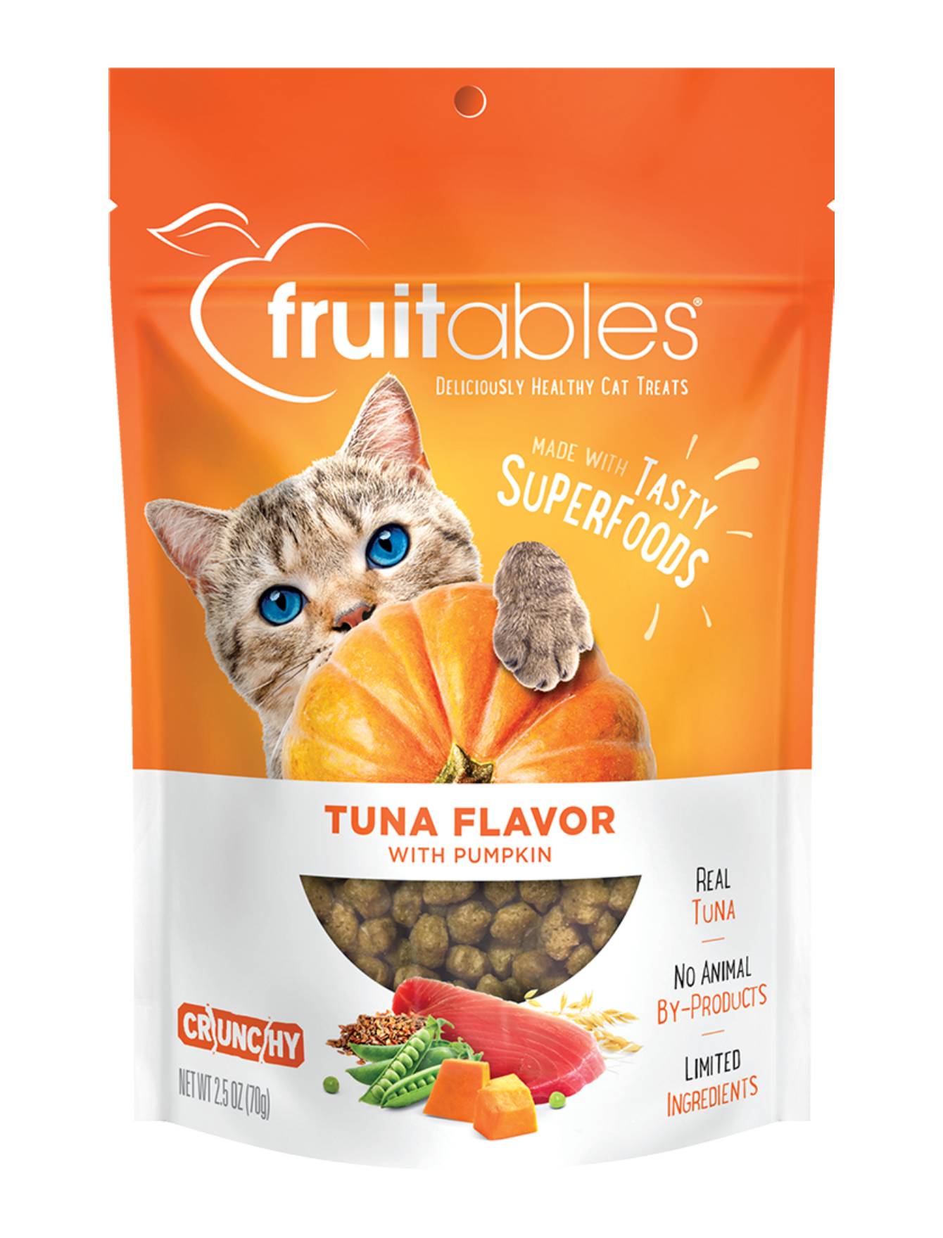 Fruitables Crunchy Tuna with Pumpkin Cat Treats 2.5oz - Healthy Natural Cat Snacks for Indoor Cats - Perfect for Training, Rewards & Dental Health