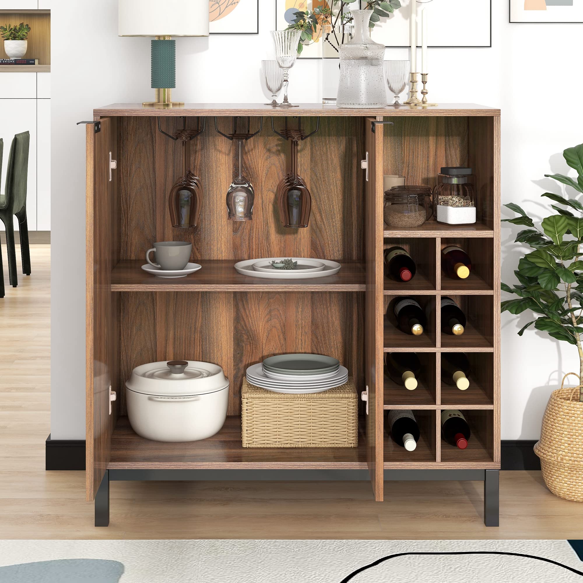 Stylish Sideboard Buffet Cabinet with Storage - Coffee Bar & Wine Rack Organizer for Entryway, Living Room, Dining Room | Brown Finish | Perfect for Home Entertaining & Space Saving