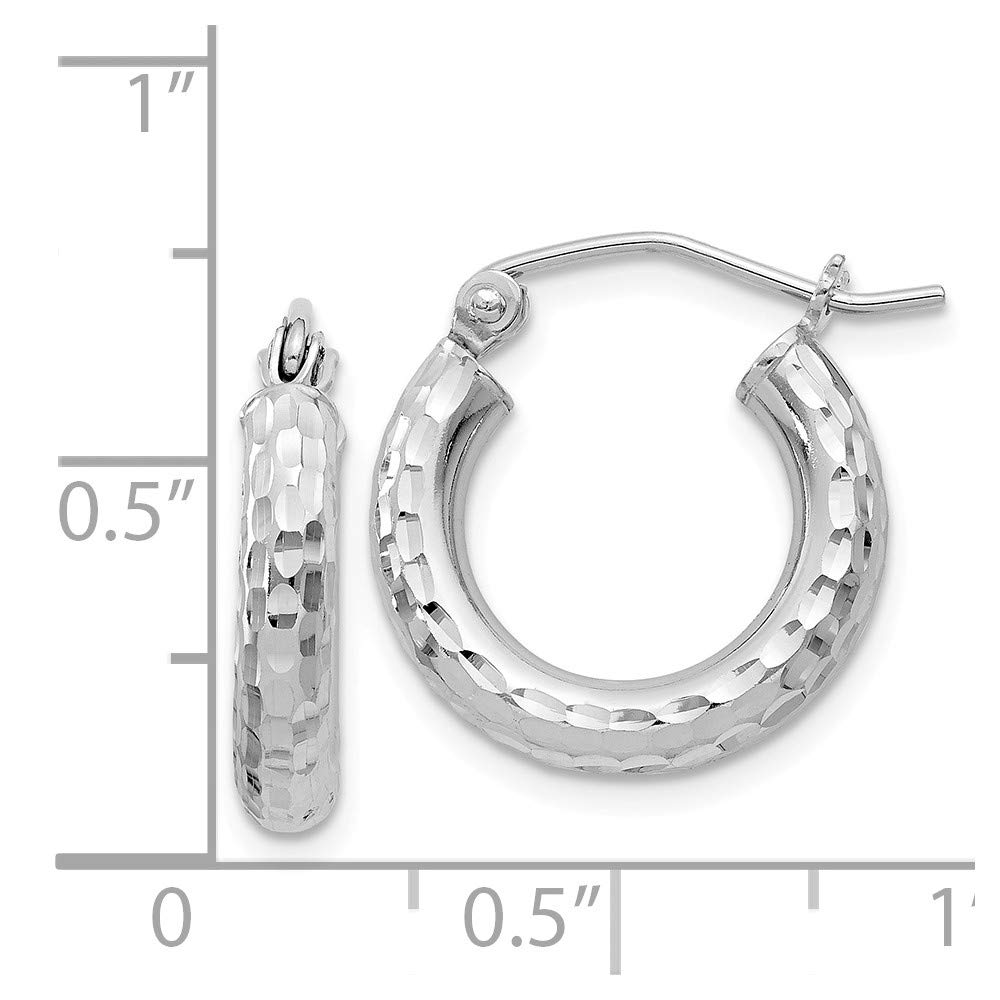 Sterling Silver Rhodium-Plated 3mm Shiny-Cut Hoop Earrings for Women | Hypoallergenic Everyday Jewelry | Perfect for Work, Date Night & Special Occasions