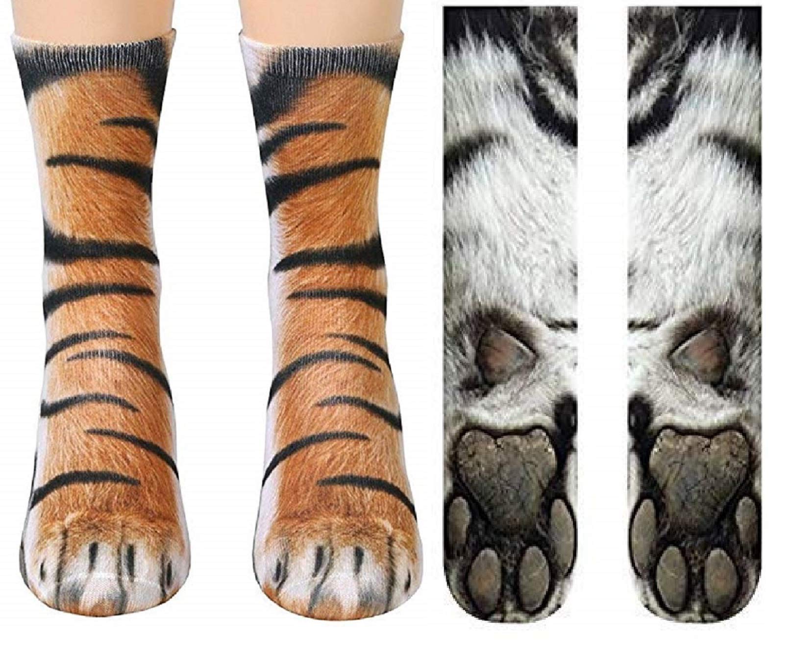 Funny 3D Animal Paw Socks - Cute Cat Tiger Dog Crew Socks for Men & Women | Novelty Gifts for Pet Lovers | Perfect for Cosplay, Halloween & Casual Wear
