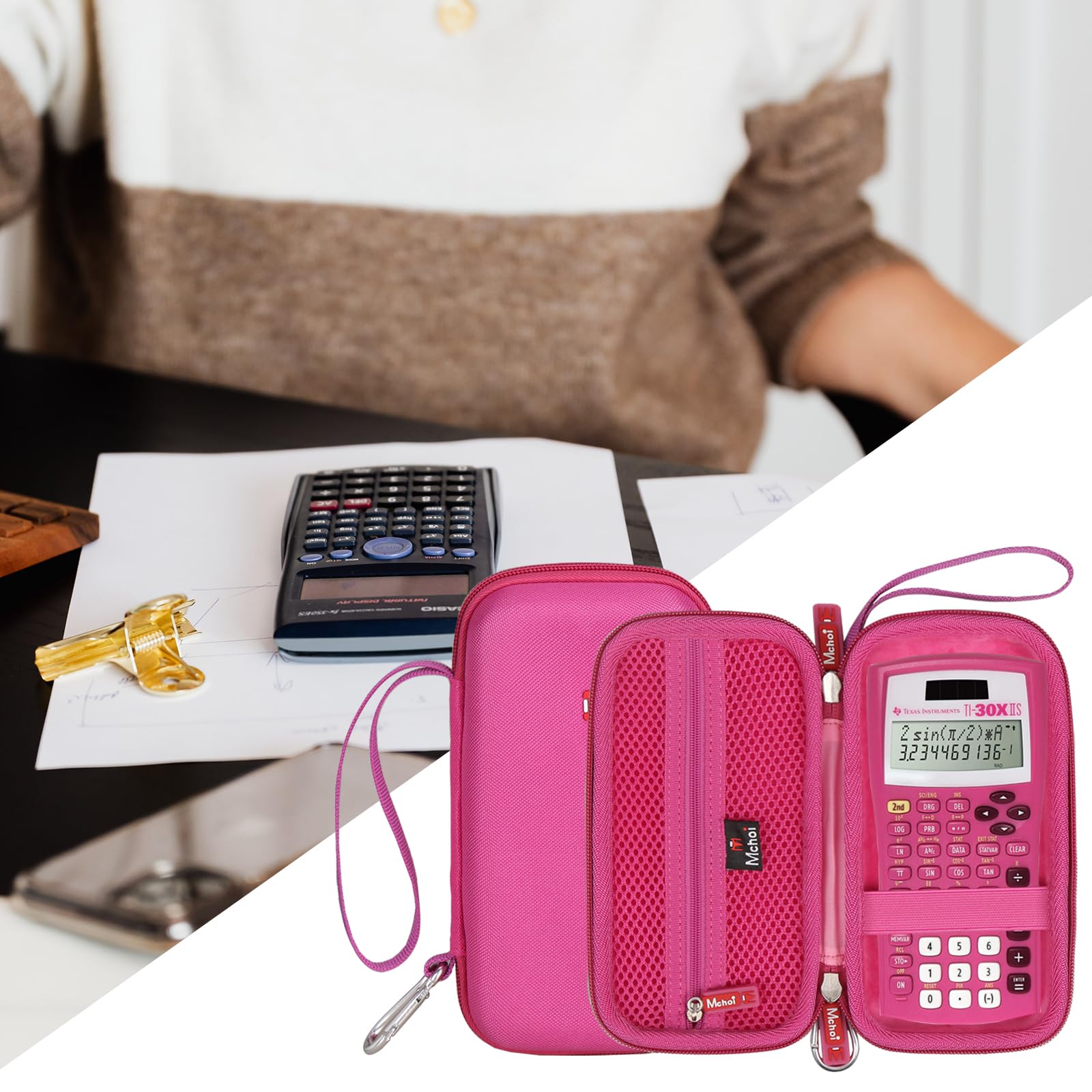 Shockproof Waterproof Pink Protective Case for TI-30XIIS Scientific Calculator - Durable Travel Storage Pouch for School, Office & Engineering Use