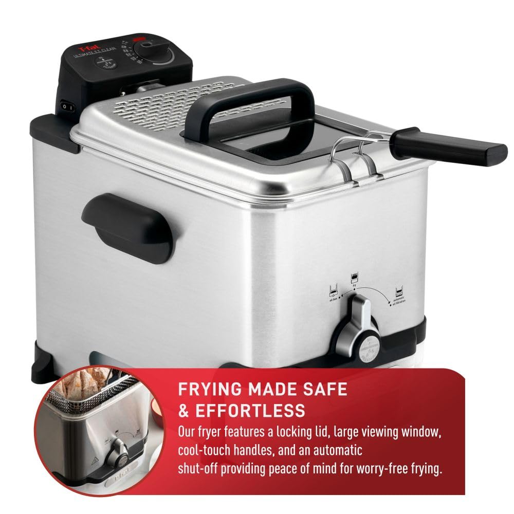 T-fal 3.5L Deep Fryer with Oil Filtration System - 1700W Stainless Steel Electric Fryer, Dishwasher Safe Parts, Digital Timer & Adjustable Temperature Control for Perfect Golden Crispy Results - Ideal for Home Kitchen, Restaurants & Fast Food Businesses