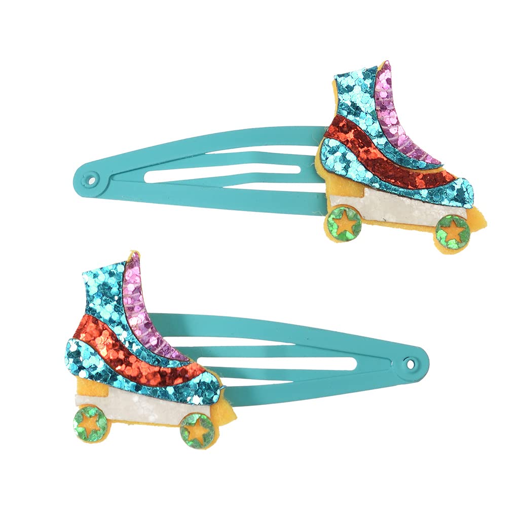 Glitter Roller Skate Hair Clips for Kids - Set of 2 Non-Slip Barrettes for Girls, Perfect for Skating Parties, Dance Classes & Everyday Wear