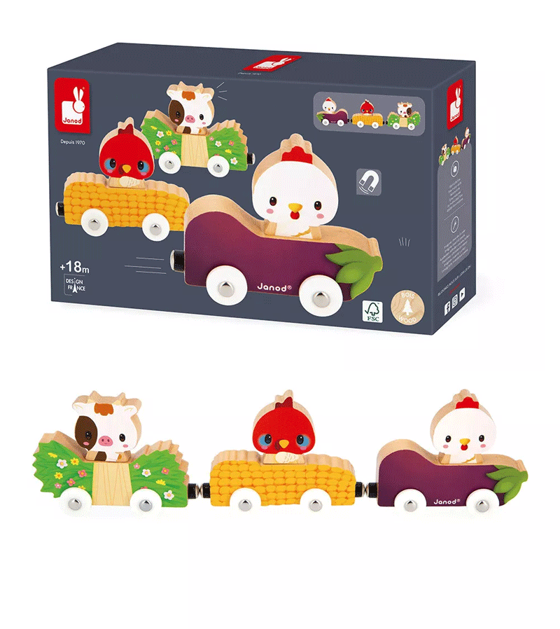 Janod Magnetic Farm Animals Toy Set - Educational Wooden Animal Figures for Kids - Perfect for Preschool Learning, Farm-Themed Play & Travel Activities