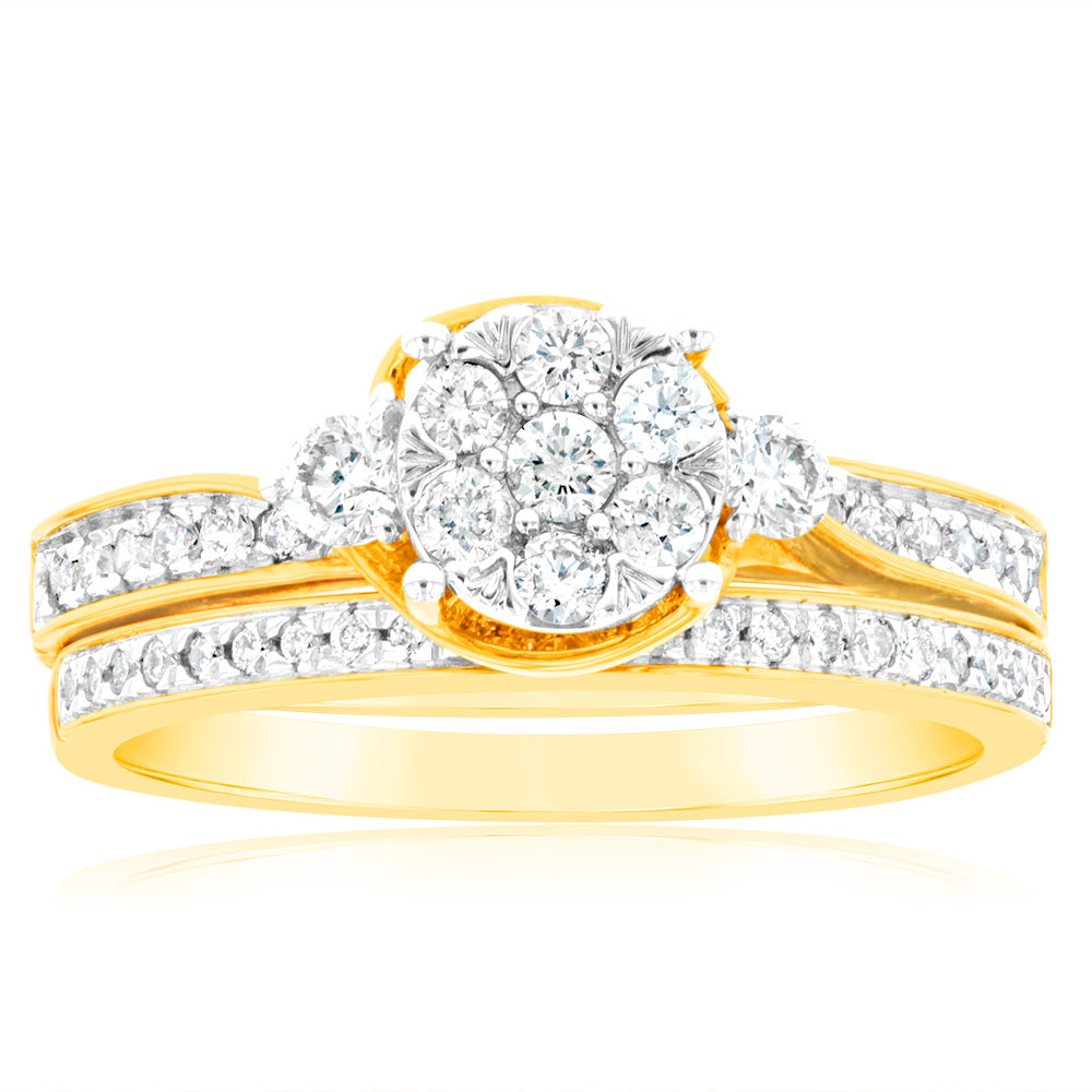 9ct Yellow Gold 3/5 Carat Diamond Bridal Ring Set - Elegant Wedding Band & Engagement Ring for Women - Perfect for Proposals, Anniversaries & Special Occasions