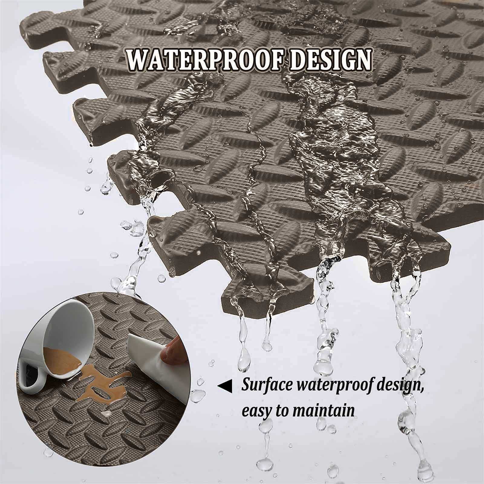 Interlocking Foam Floor Mats 60x60x1.2cm - Non-Slip Puzzle Exercise Tiles with Borders for Gym, Home Workout & Yoga - 12-Piece Set (Brown Leaf Design) - Perfect for Home Gym, Kids Play Area & Fitness Training