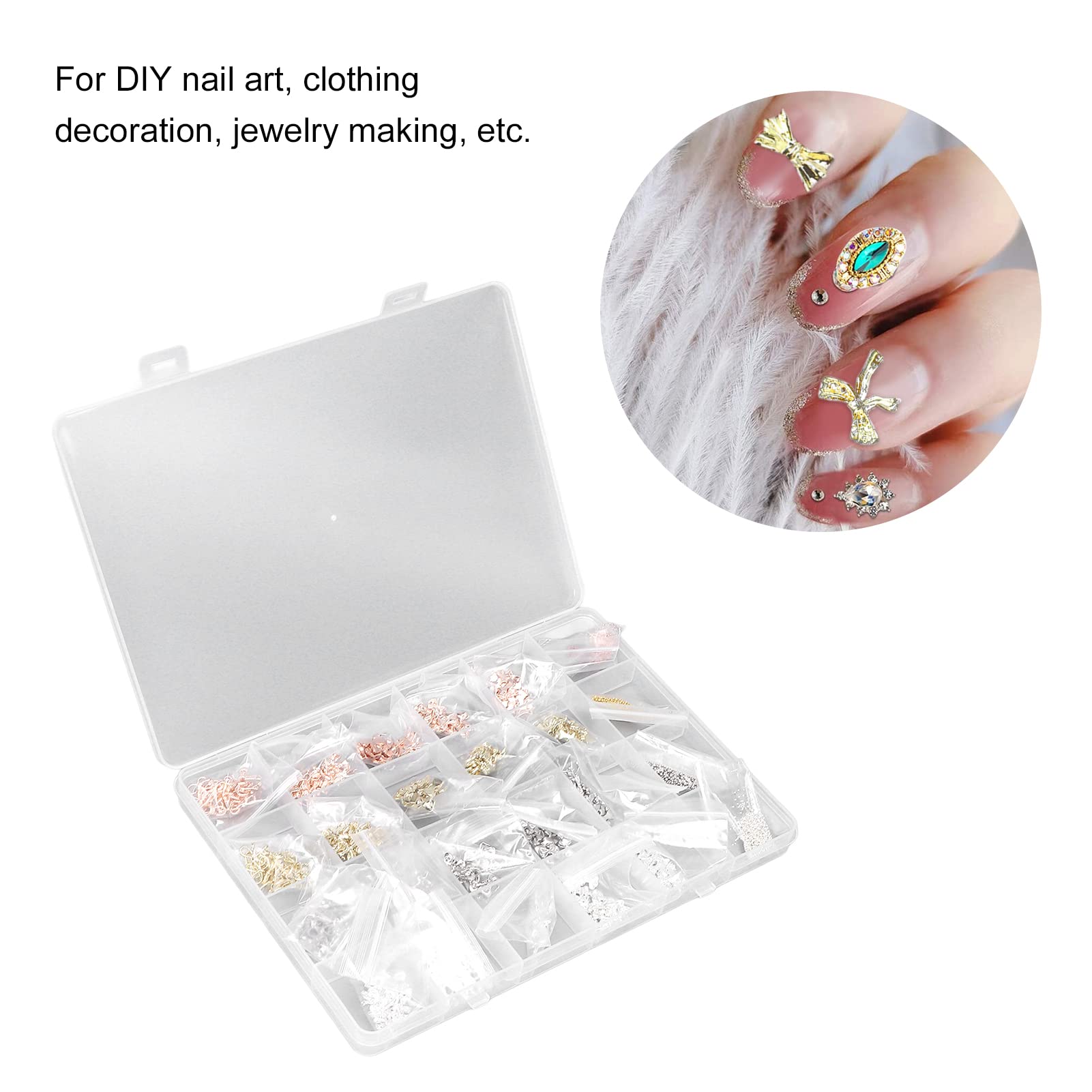 Bow Knot Nail Art Rhinestones - 24 Grid DIY Jewelry Making Decoration for Nails, Rings & Accessories - Perfect for Bridal, Party & Home Crafts