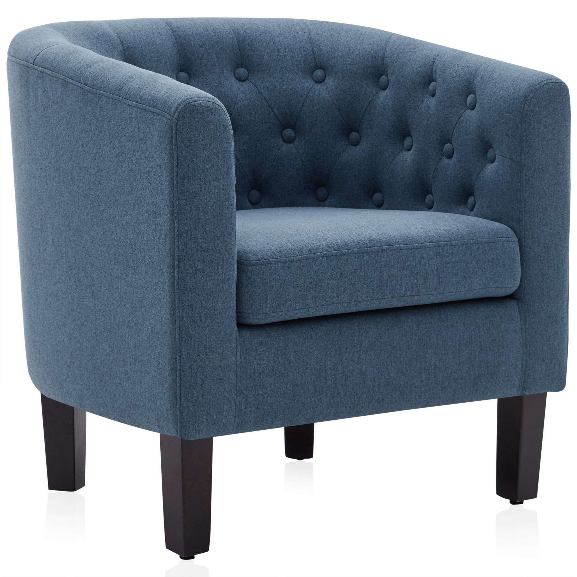 BELLEZE Navy Blue Accent Chair - Elegant Tufted Upholstered Barrel Club Chair with Sturdy Legs & Linen Fabric for Living Room & Bedroom | Perfect for Reading Nooks, Home Office & Lounge Areas (Berlinda Collection)