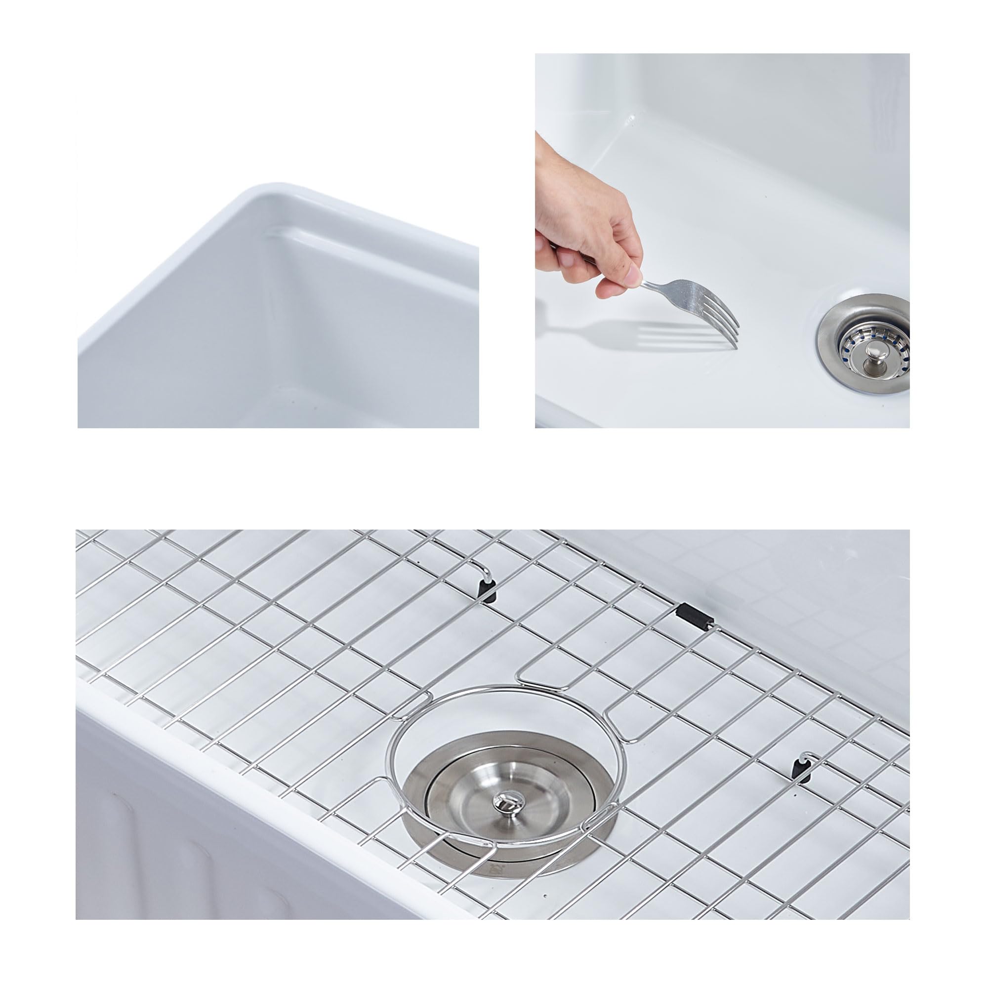 Friho 33x18 Inch Modern Single Bowl Drop-In Farmhouse Kitchen Sink - White Apron Front Undermount Fireclay Ceramic Porcelain Sink with Cutting Board | Perfect for Rustic Kitchens, Remodeling & Country Style Homes