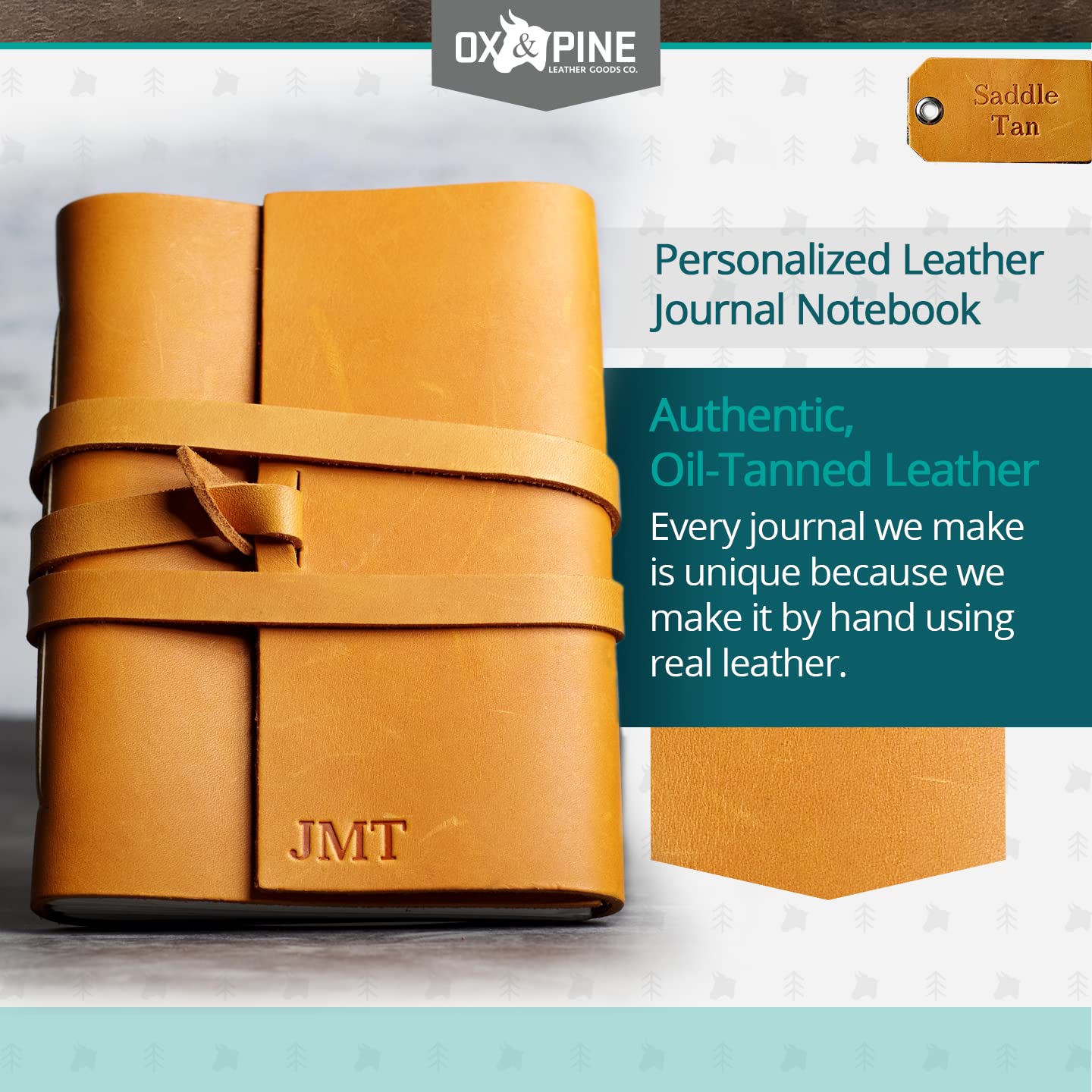 Ox & Pine Personalized Leather Journal - Handcrafted Full Grain Leather Notebook or Sketchbook - 6x8 Inches, Lined Paper, Dark Brown - Perfect for Writing, Drawing & Gift Giving