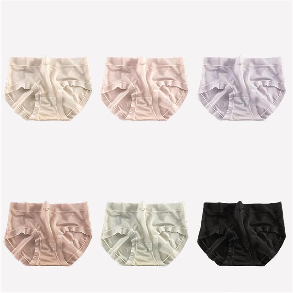 6-Pack Women's Thin Ice Silk Seamless Underwear - Summer Cotton Mid-Waist Panties (Size L) - Comfortable for Daily Wear, Yoga & Sleep