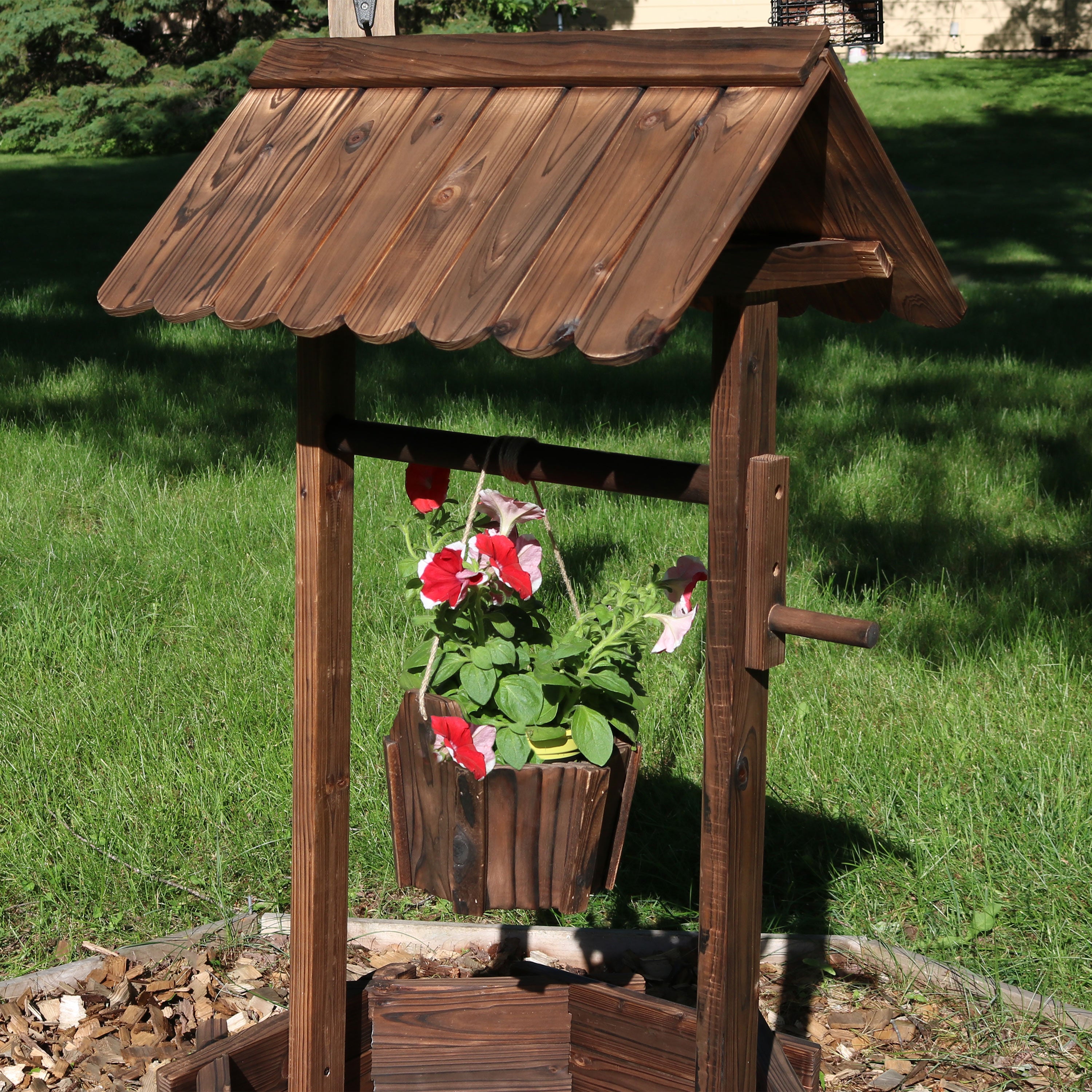 45in Wooden Garden Wishing Well Planter Cover for Outdoor Decor - Perfect for Backyard, Patio, and Lawn Decoration