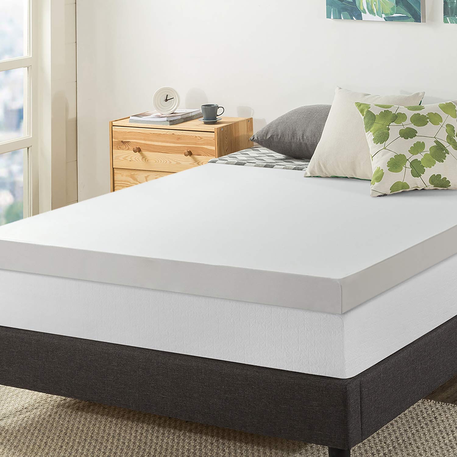 4 Inch Memory Foam Mattress Topper with Removable Cover - Green Tea Infused for Calming Sleep, Full Size, White | Cooling Bed Topper for Back Pain Relief & Pressure Point Support