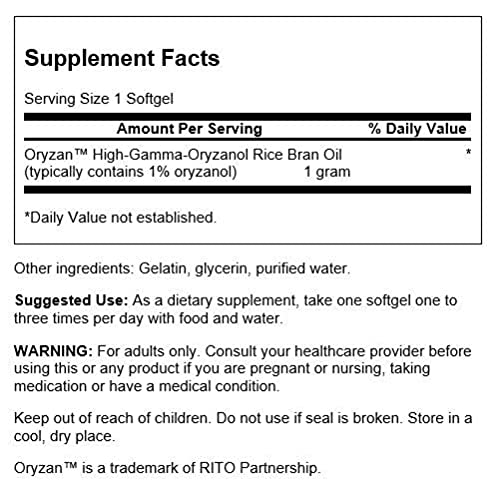 Swanson Maximum Strength Rice Bran Oil Oryzanol 1000mg - 90 Softgels | Supports Heart Health & Cholesterol Balance | Perfect for Daily Wellness & Active Lifestyle