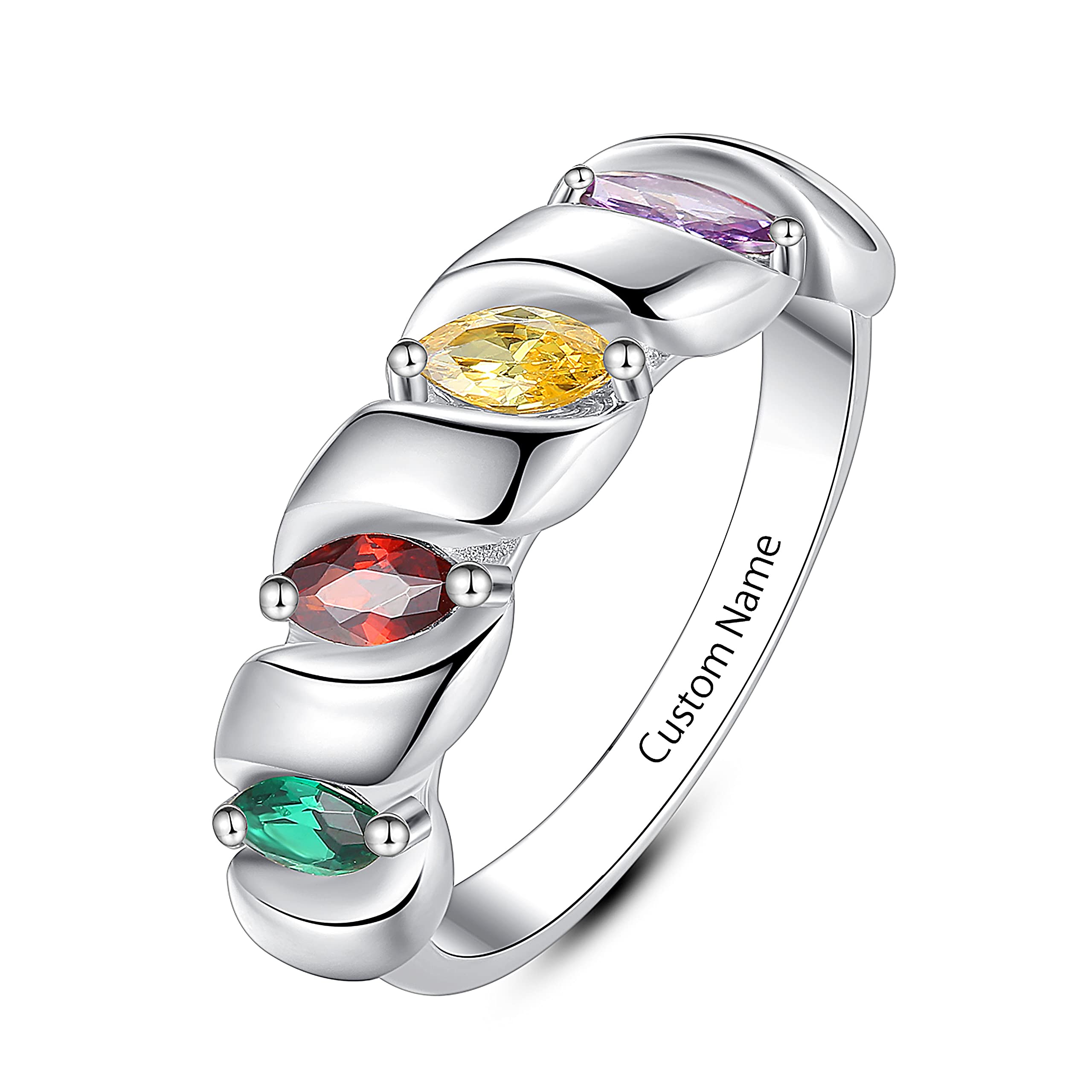 Custom Personalized Sterling Silver Mother's Day Ring for Women - Birthstone Family Jewelry Gift for Mom, Daughter, Grandma | Engraved Name, 4-Stone Design | Perfect for Anniversaries, Birthdays & Special Occasions