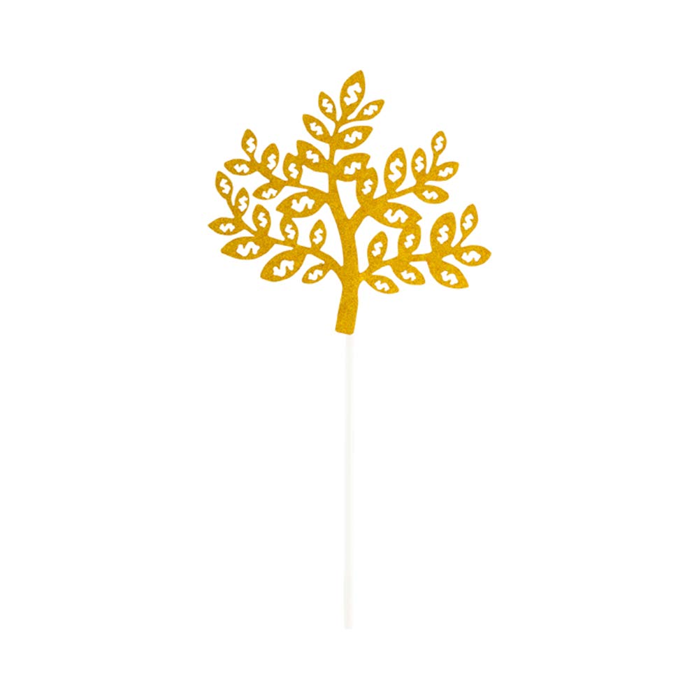 Restaurantware 7 X 4.5 Inch Gold Glitter Money Tree Cake Toppers - Set of 10 Durable Cake Topper Inserts for Birthday, Baby Shower & Wedding Decorations | Perfect for Party Desserts, Celebration Cakes and Special Event Decor