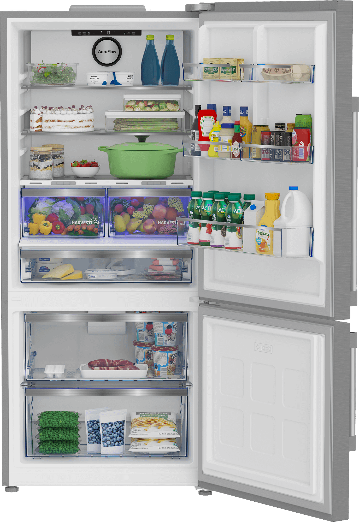 Beko BFBF30216SS 30-Inch Bottom Freezer Refrigerator - Energy Efficient Stainless Steel French Door Fridge for Kitchen, Home & Office Use