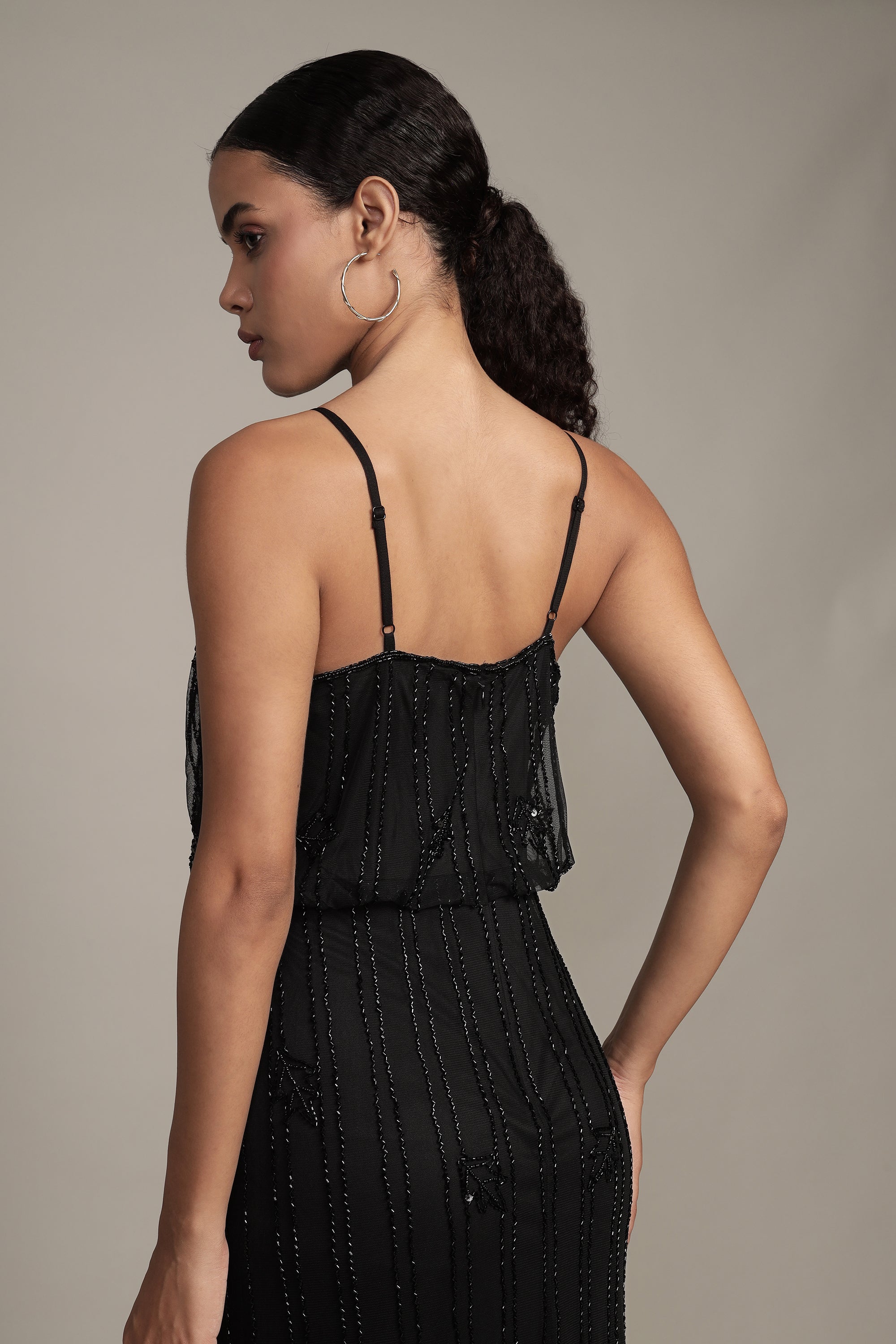 Keeva Black Beaded Maxi Dress for Women - Elegant Long Evening Gown with Intricate Beadwork, Perfect for Weddings, Parties & Special Occasions