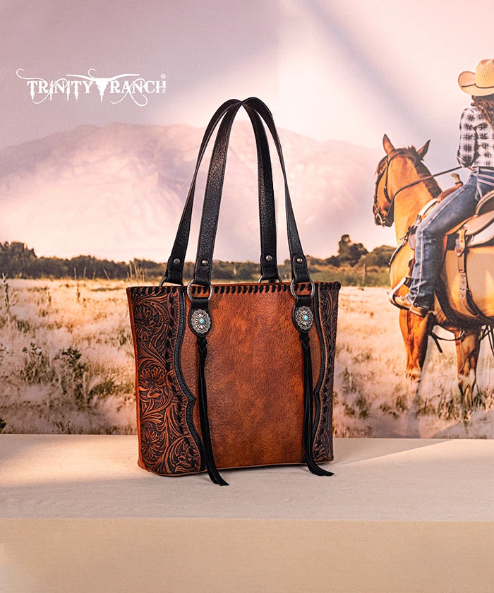 Trinity Ranch Floral Tooled Concealed Carry Tote Bag Set - Stylish Leather Purse with Hidden Gun Compartment for Women | Perfect for Everyday Carry, Travel & Outdoor Adventures