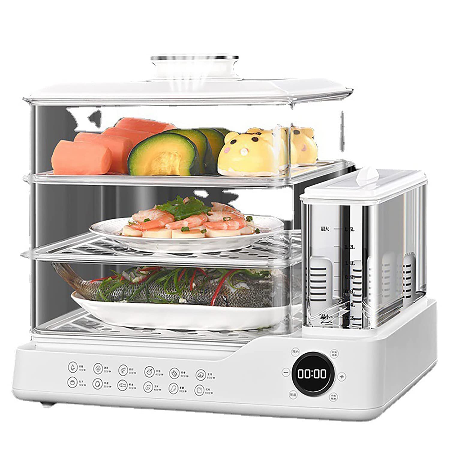 3 Tier Electric Steamer with Touch Screen Display - 800W 24L Capacity Food Steamer with 1.5L Removable Water Tank & 12-Hour Timer - 3 Removable Layers for Healthy Cooking - Perfect for Kitchens, Restaurants, and Meal Prep