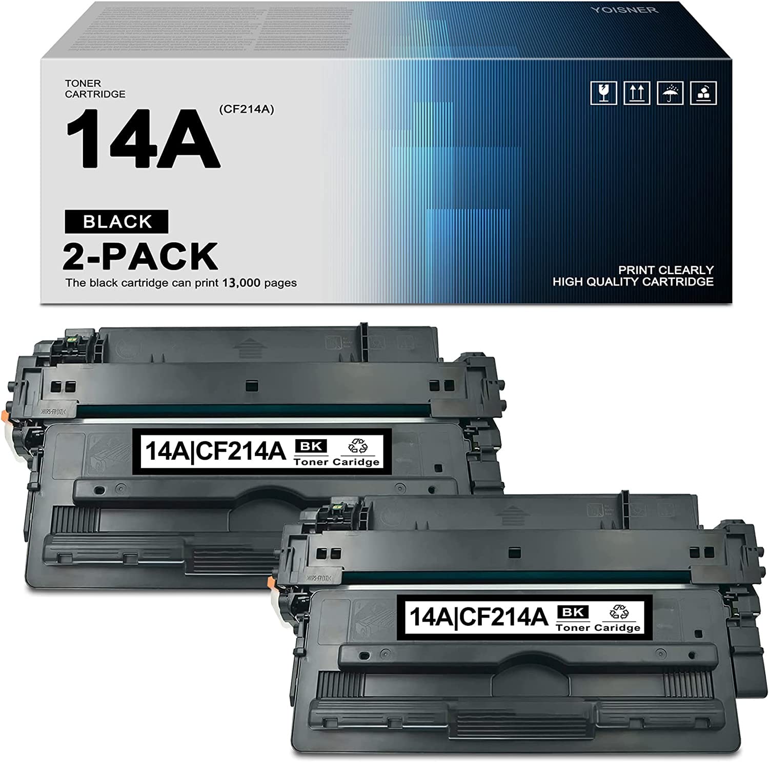 YOISNER 14A CF214A Toner Cartridge: 2-Pack High Yield Black Toner Replacement for HP 14A M725Z M725DN M712 Printers | 11,000 Page Capacity | Ideal for Office & High-Volume Printing