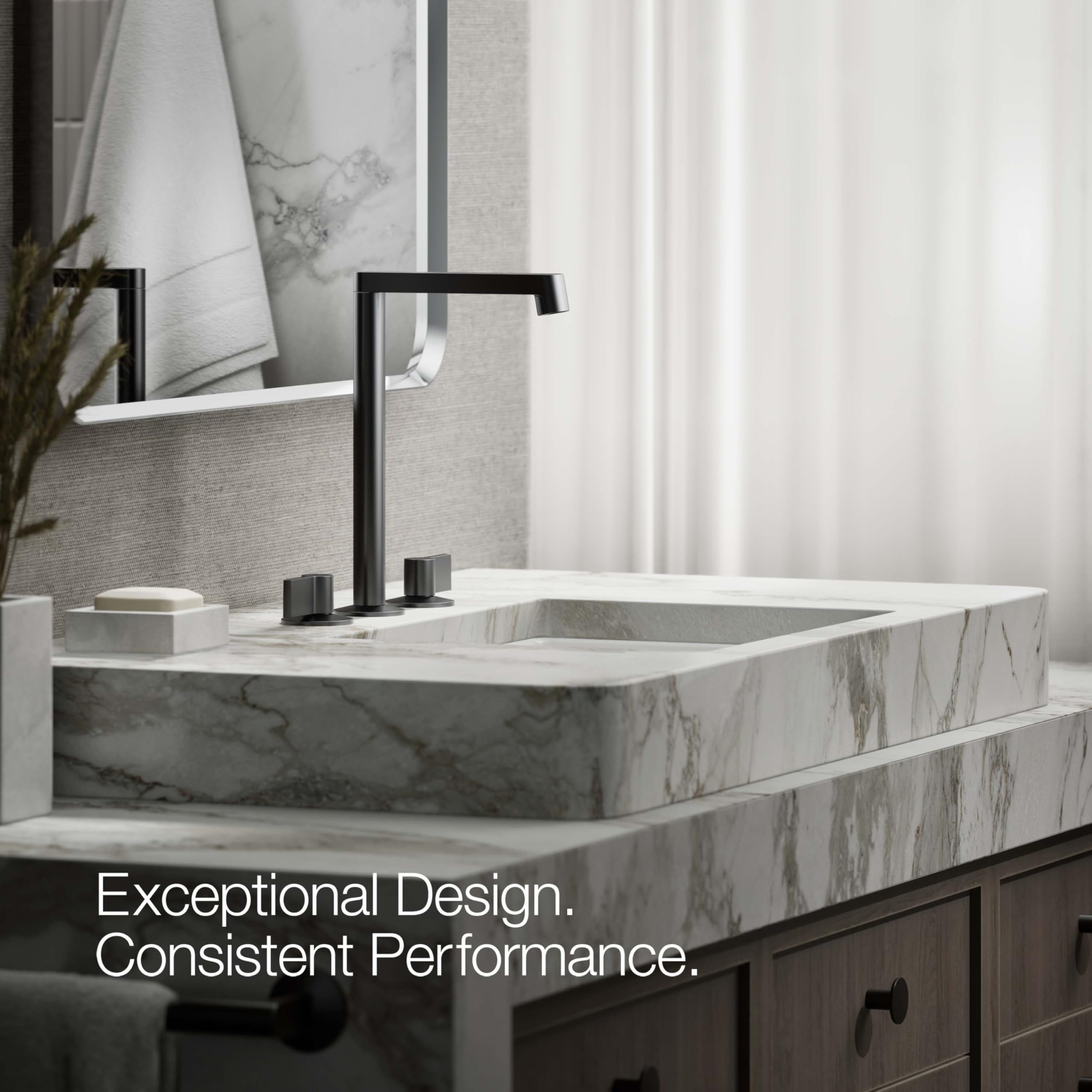 KOHLER Tall Bathroom Sink Spout with Row Design - Modern Waterfall Faucet for Bathroom Vanity, Powder Room & Guest Bath - Perfect for Contemporary Home Decor