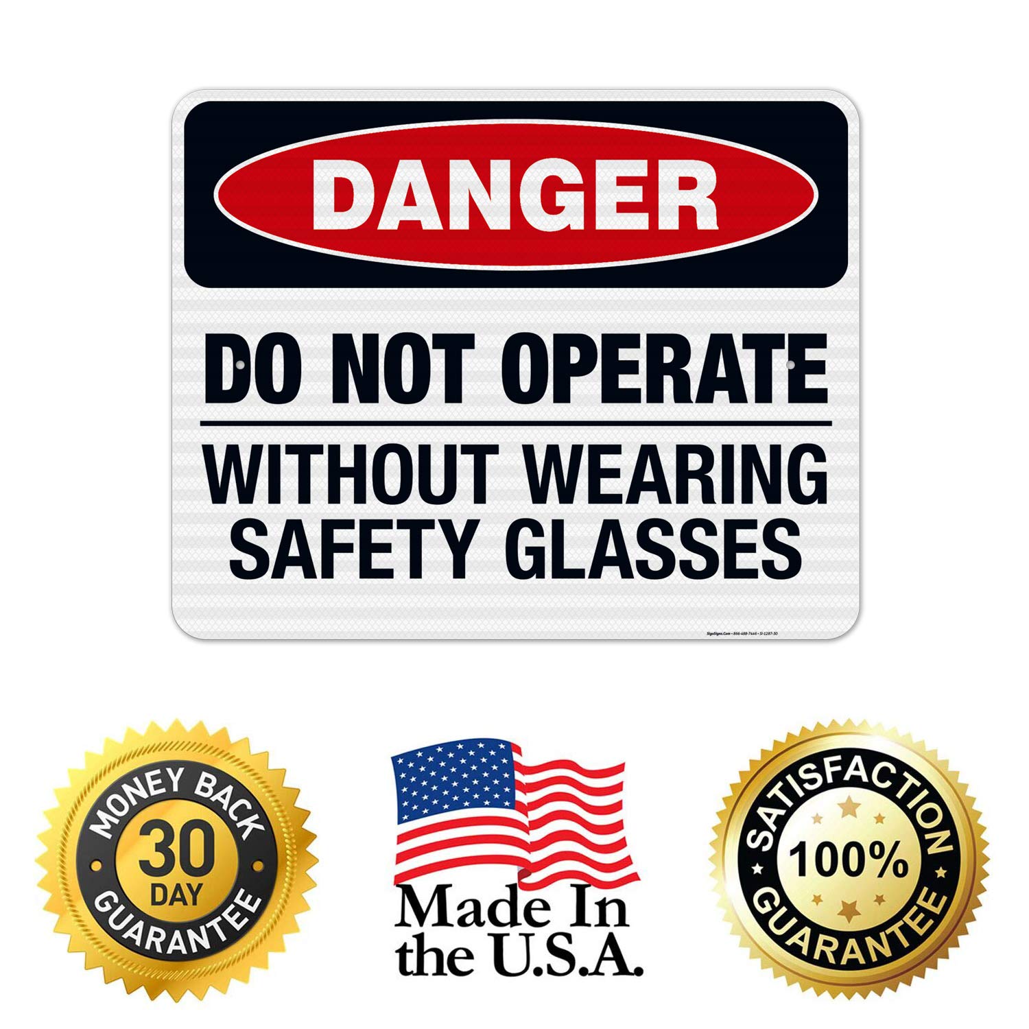 Danger Do Not Operate Without Safety Glasses Sign - OSHA Compliant 24x30 Inch Reflective Aluminum Sign for Workplace Safety | 3M EGP .080 Aluminum, Fade Resistant, Indoor/Outdoor Use | Made in USA - Perfect for Construction Sites, Factories & Hazardous Areas