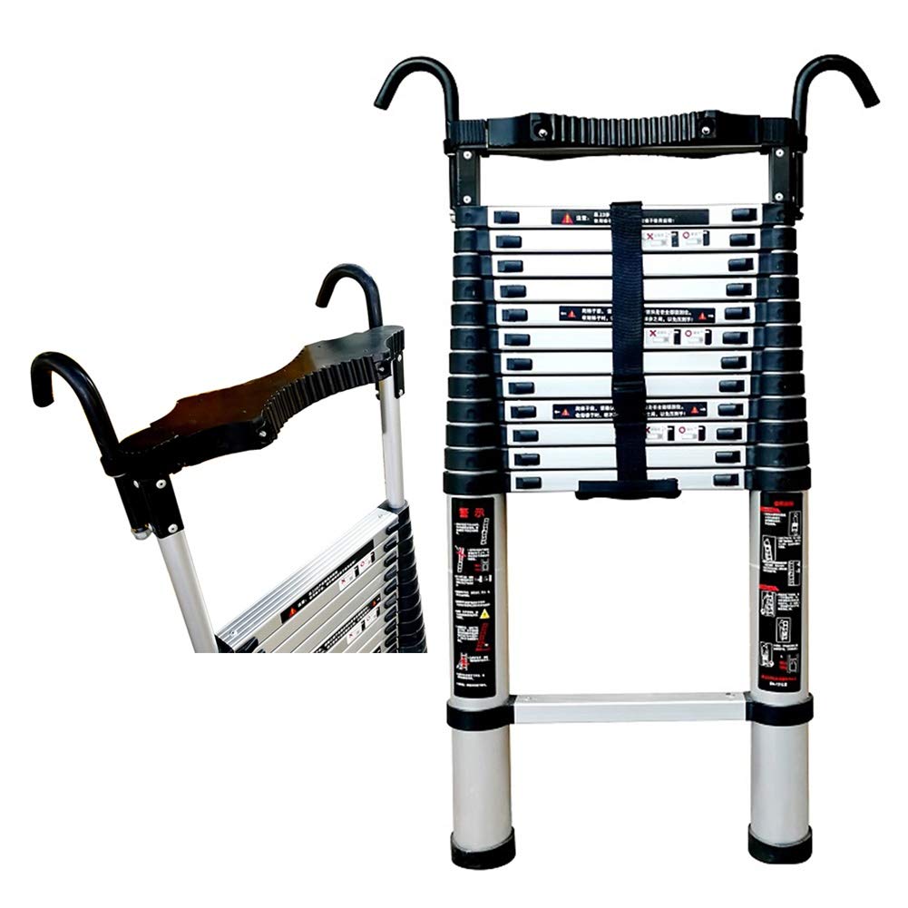Lightweight Aluminum Telescoping Ladder with Hooks - 10.5ft/3.2m Extendable Ladder for Home, Office, Warehouse - 330lbs Weight Capacity - Perfect for Roofing, Painting, Construction & DIY Projects