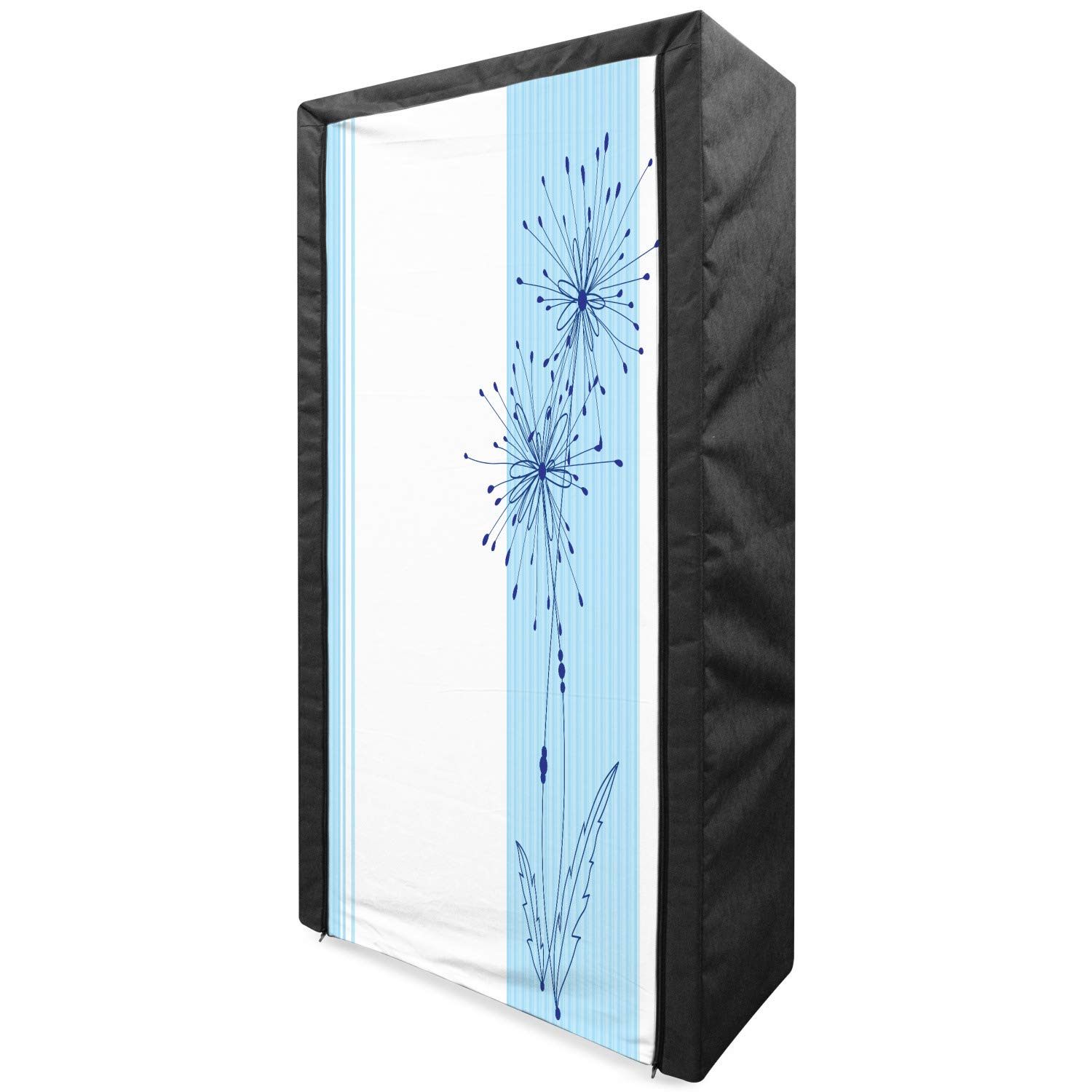 Ambesonne Striped Fabric Wardrobe - Portable Closet Organizer with Shelves, 33.5 Inch, Pale Blue - Vertical Line Floral Design for Bedroom, Dorm, or Guest Room Storage Solution