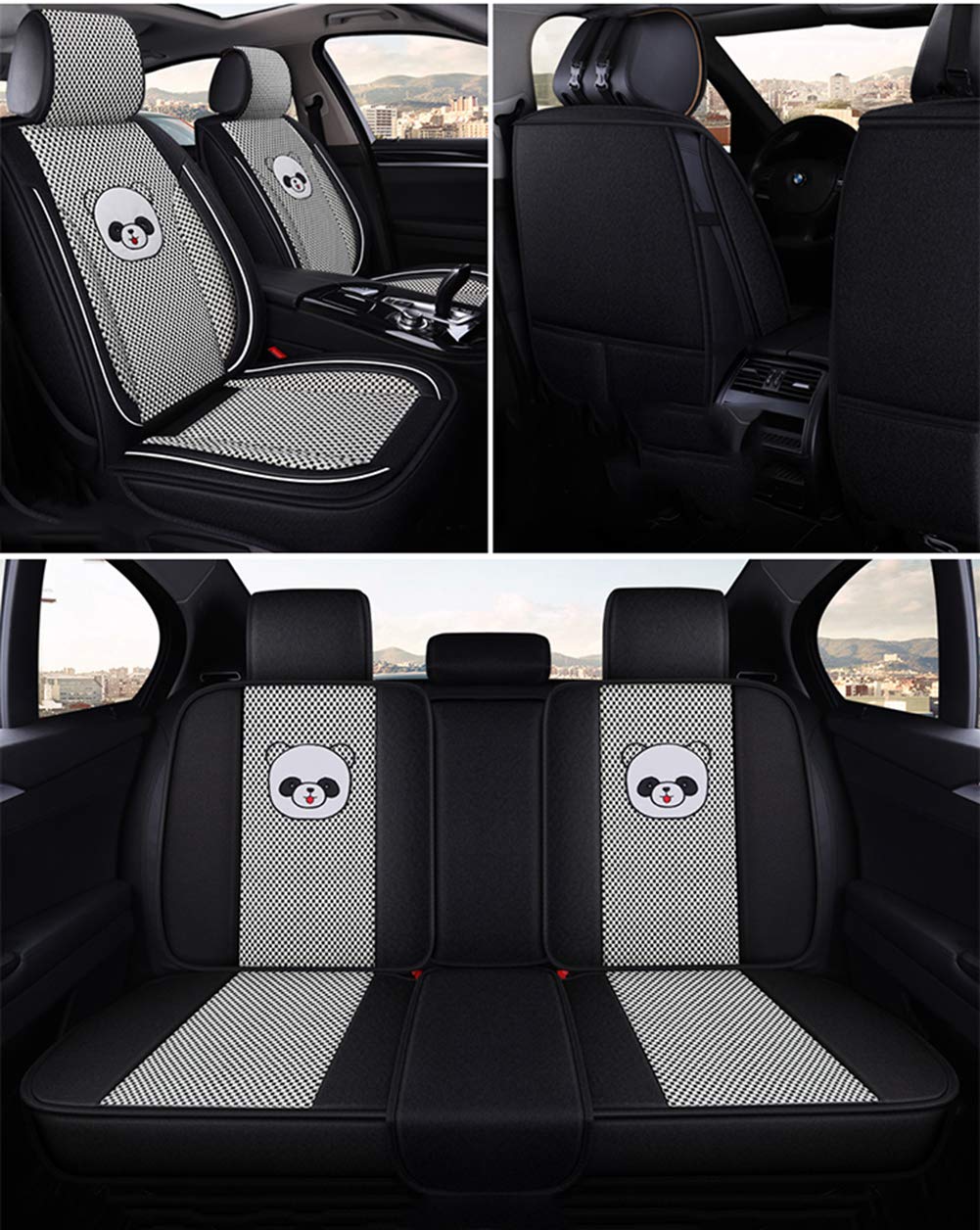 Cute Cartoon Panda Car Seat Covers Set - 3D Deluxe Front & Rear Seat Protectors for Women's Car Interior Accessories | Perfect for Daily Commute, Road Trips & Panda Lovers