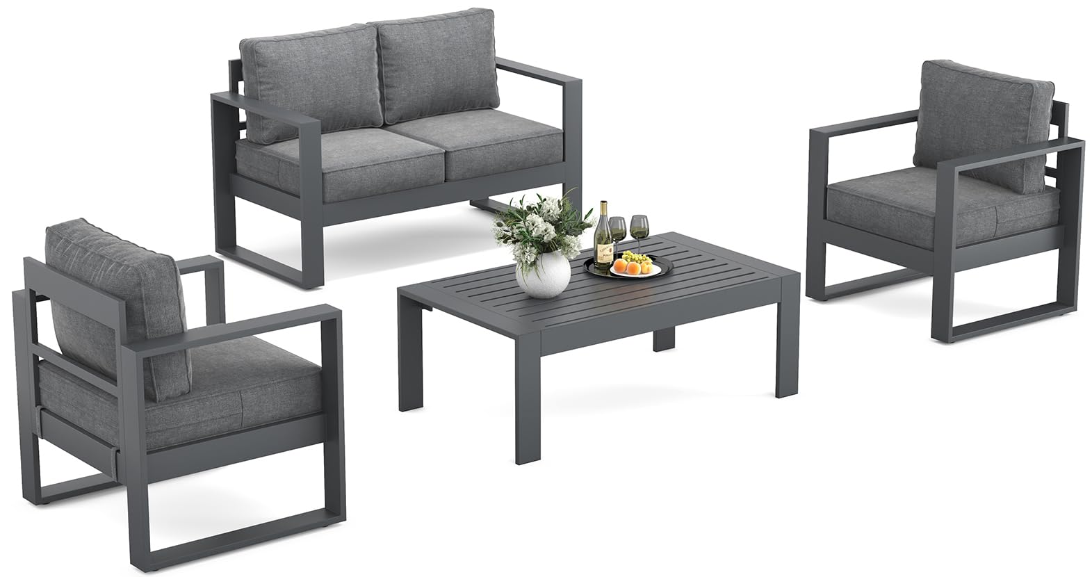 Modern 4-Piece Aluminum Patio Set - Outdoor Sectional Sofa & Coffee Table for Garden Relaxation