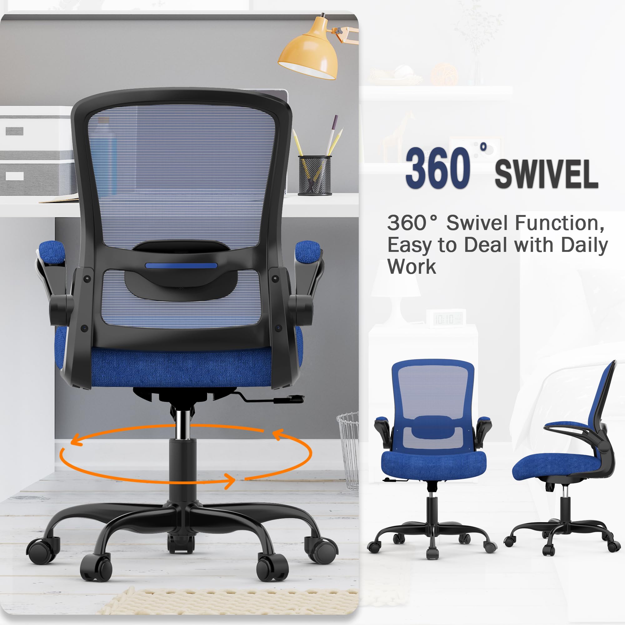 Ergonomic Office Chair with Adjustable Lumbar Support & Flip-Up Armrests - High Back Mesh Computer Desk Chair, BIFMA Certified Task Chair for Home Office | Perfect for Long Work Hours & Video Conferencing