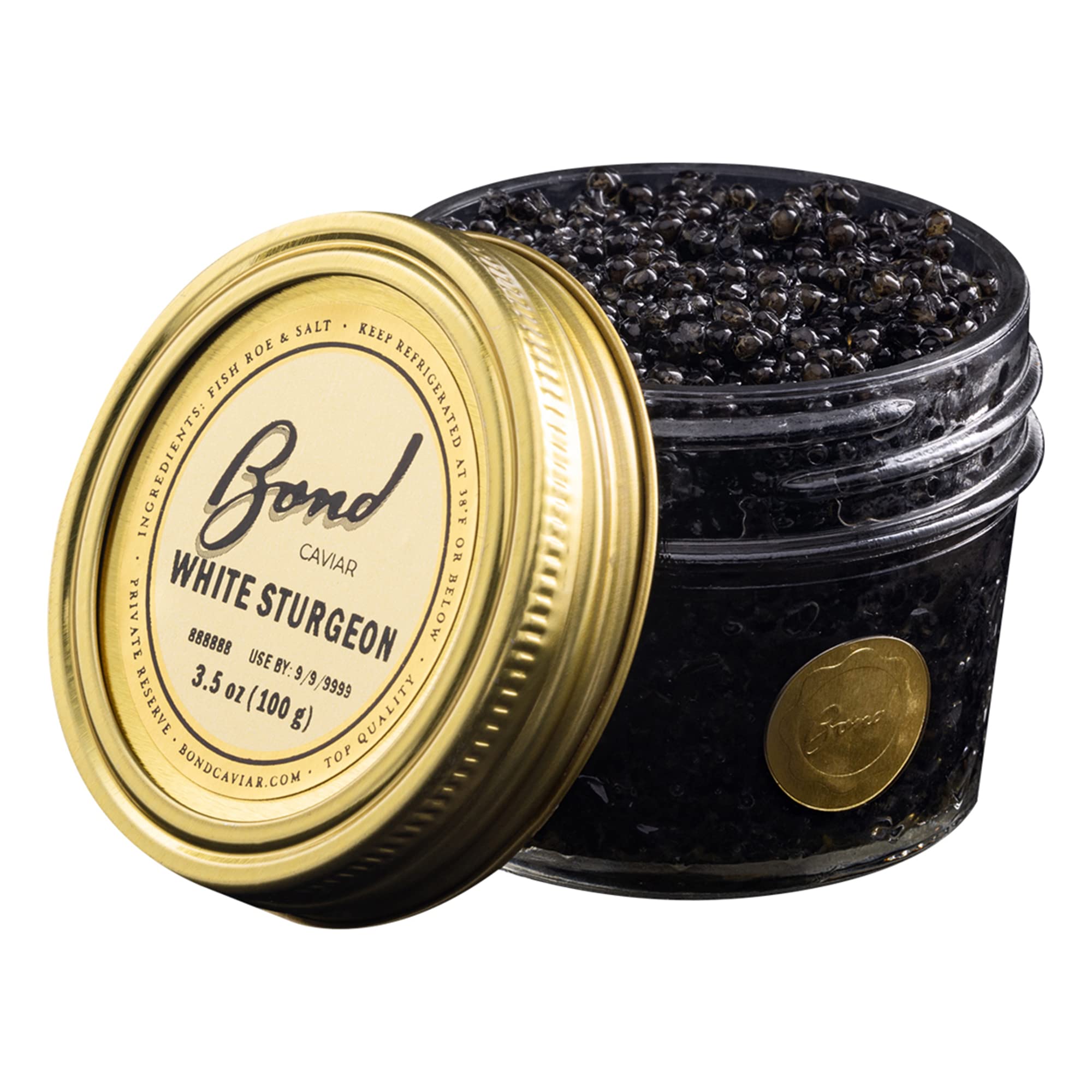 Premium White Sturgeon Caviar - Gourmet Black Caviar Roe with Glossy Golden Pearls, Malossol-Cured with Sea Salt | 3.5oz (100g) Glass Jar | Overnight Shipping | Perfect for Luxury Gifts, Fine Dining, Weddings & Special Occasions