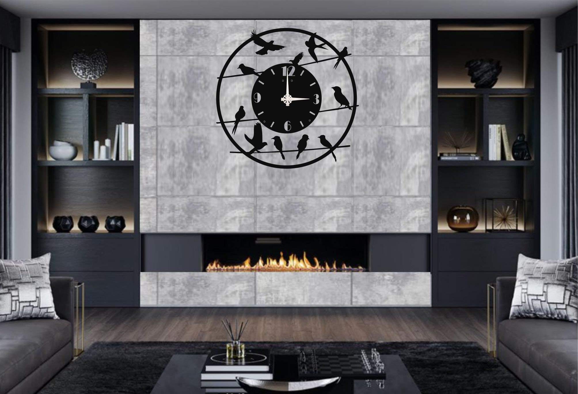 DEKADRON Unique Metal Wall Clock with Birds Design - Modern Industrial Silent Movement Wall Art for Home & Office Decor - 20 Inch Metal Wall Clock for Living Room, Bedroom, or Workspace