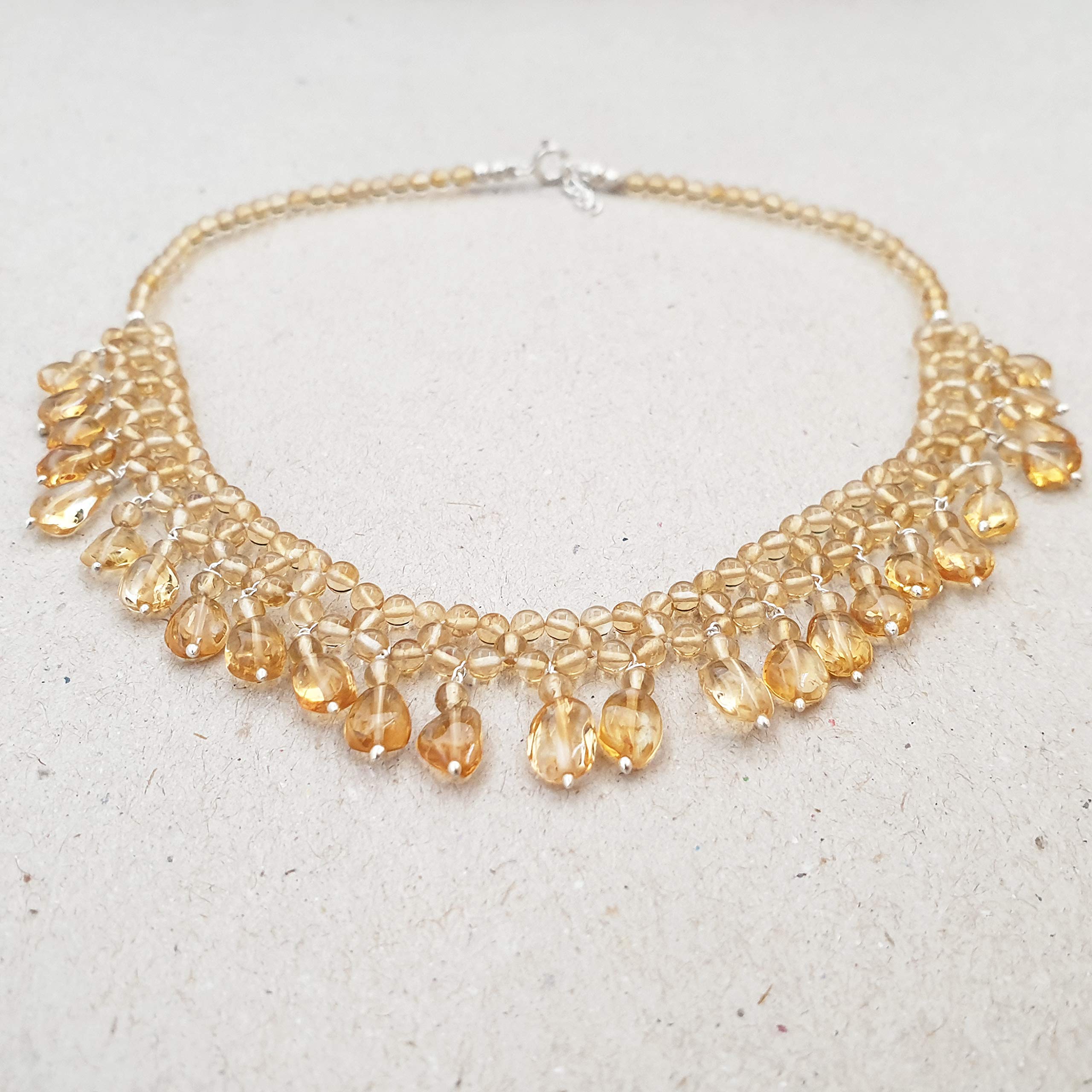 Genuine Citrine Gemstone Choker Necklace - Sterling Silver Yellow Citrine Jewelry for Women | November Birthstone Gift for Birthday, Anniversary & Special Occasions | Elegant Everyday Wear & Evening Accessory
