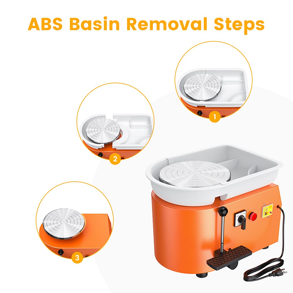 ANBULL 25cm Electric Pottery Wheel Machine with Adjustable Speed & Foot Pedal - Professional Ceramic Clay Forming Tool for Artists & Beginners (Orange) - Perfect for Home Studios, Classroom Projects & DIY Pottery Making