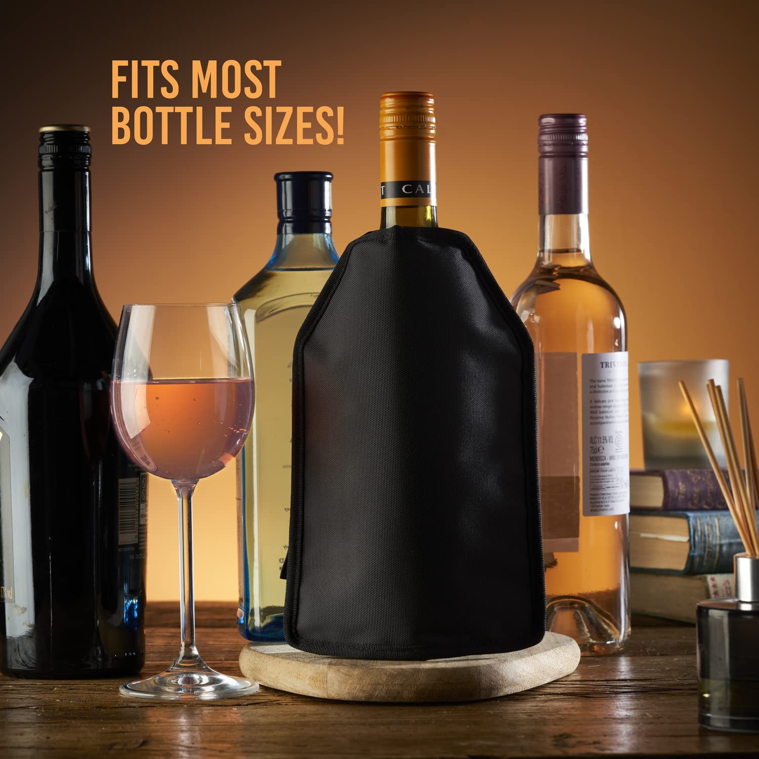 Premium Reusable Wine Cooler Sleeve - High-Quality Solid Gel Insulated Wine Bottle Chiller for White & Red Wines - Perfect for Picnics, Parties, and Outdoor Events (Black)
