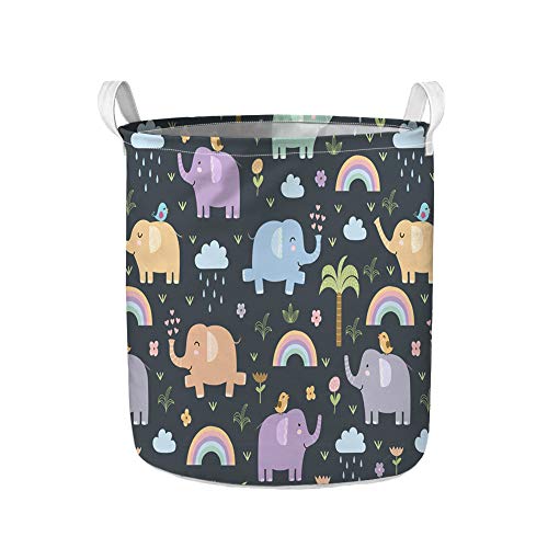 Durable Foldable Laundry Basket with Cute Elephant Pattern - Collapsible Waterproof Hamper for Clothes Storage & Organization - Perfect for Bedroom, Bathroom, Laundry Room & Dorm Use