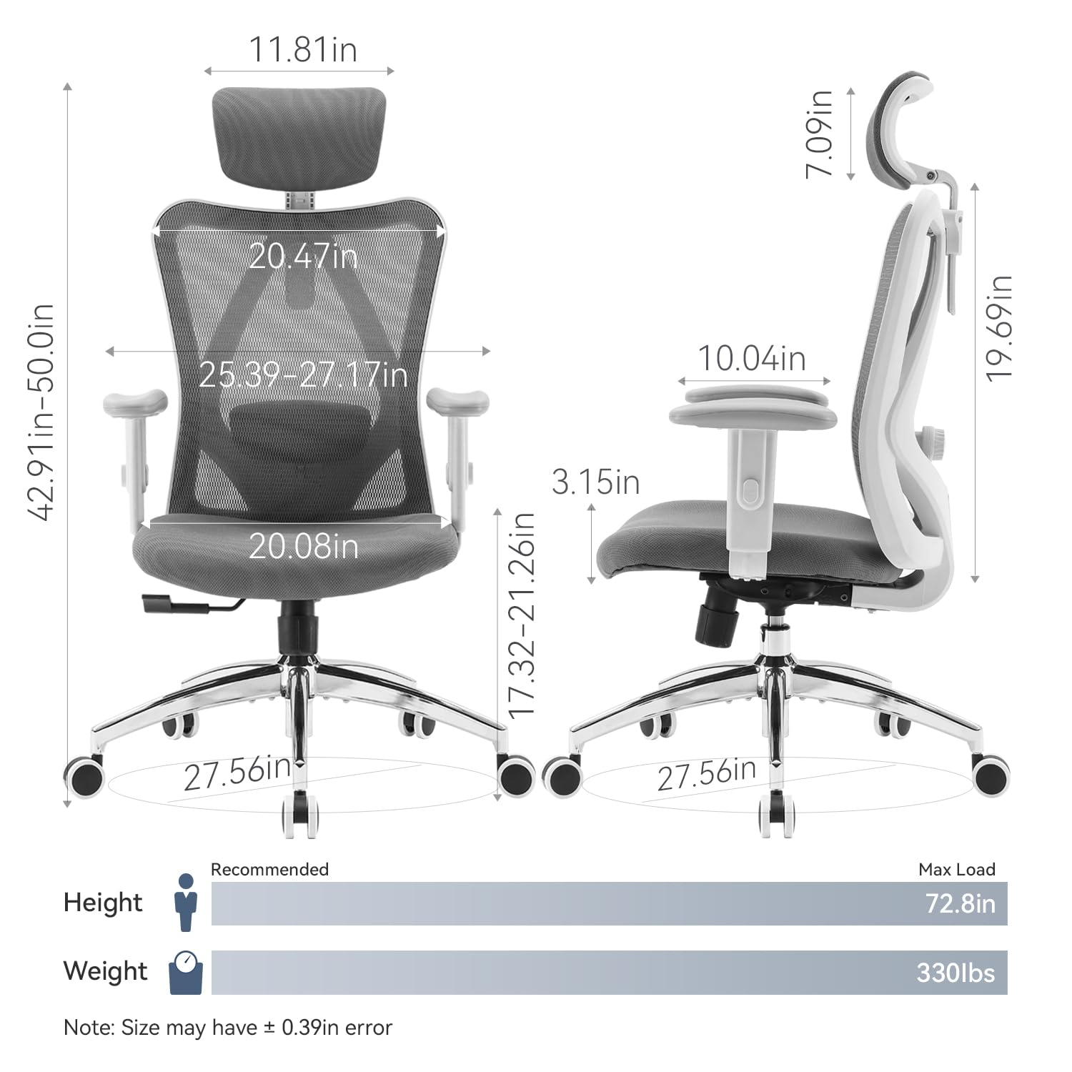 SIHOO M18 Ergonomic Office Chair - Adjustable Headrest & Lumbar Support High Back Computer Desk Chair - Executive Swivel Chair for Home Office & Gaming - Dark Gray - Perfect for Long Work Hours & Comfortable Workspaces
