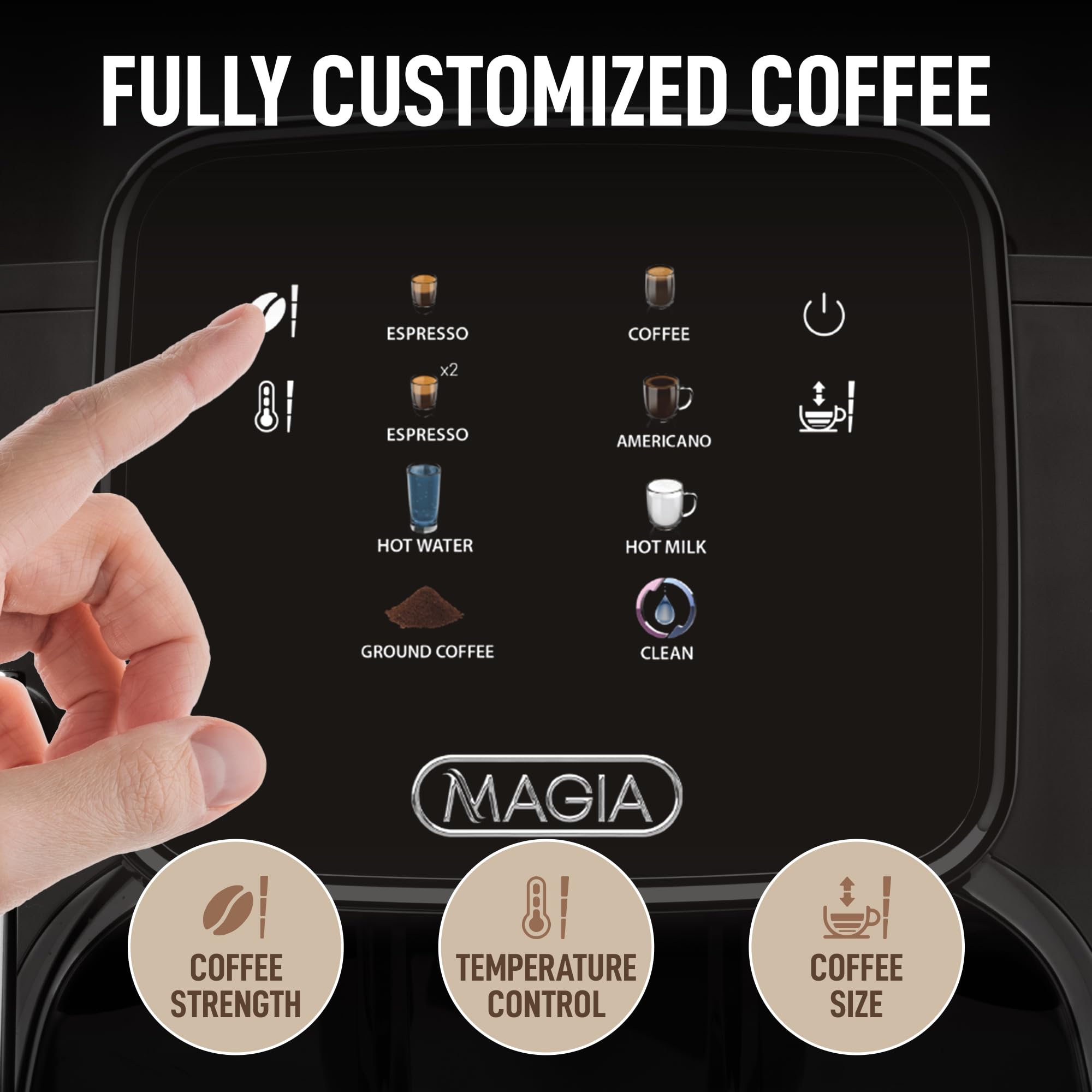 Zulay Kitchen Magia Clasica Fully Automatic Espresso Machine with Built-in Grinder - Touch Screen Coffee Maker for Latte, Cappuccino & Macchiato - One-Touch Operation & Milk Frother - Perfect for Home, Office & Coffee Shops - Black
