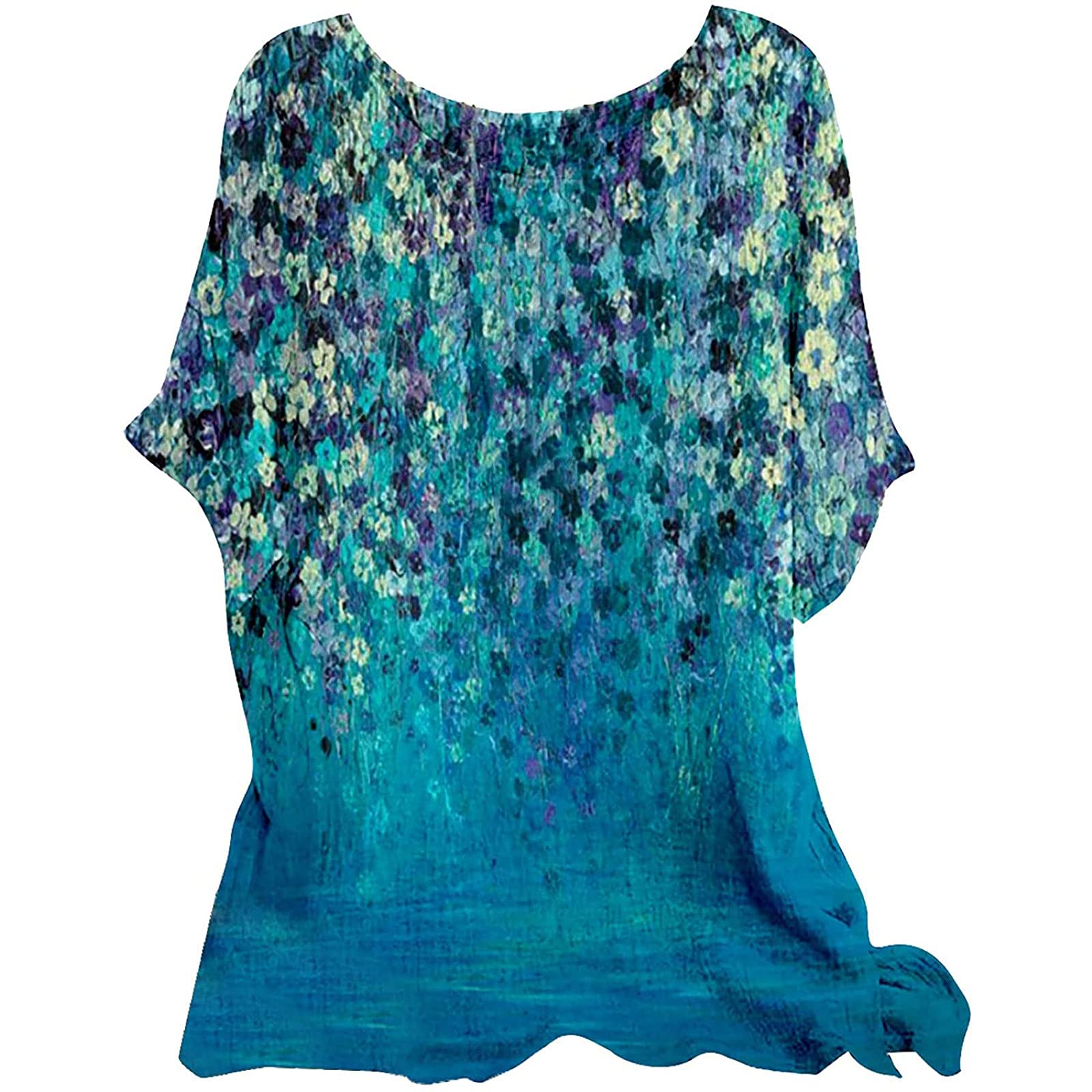 Women's Boho Floral Linen Blouse - Crewneck Short Sleeve Casual Summer Top | 2022 Fashion Trendy Shirts for Beach, Vacation & Everyday Wear